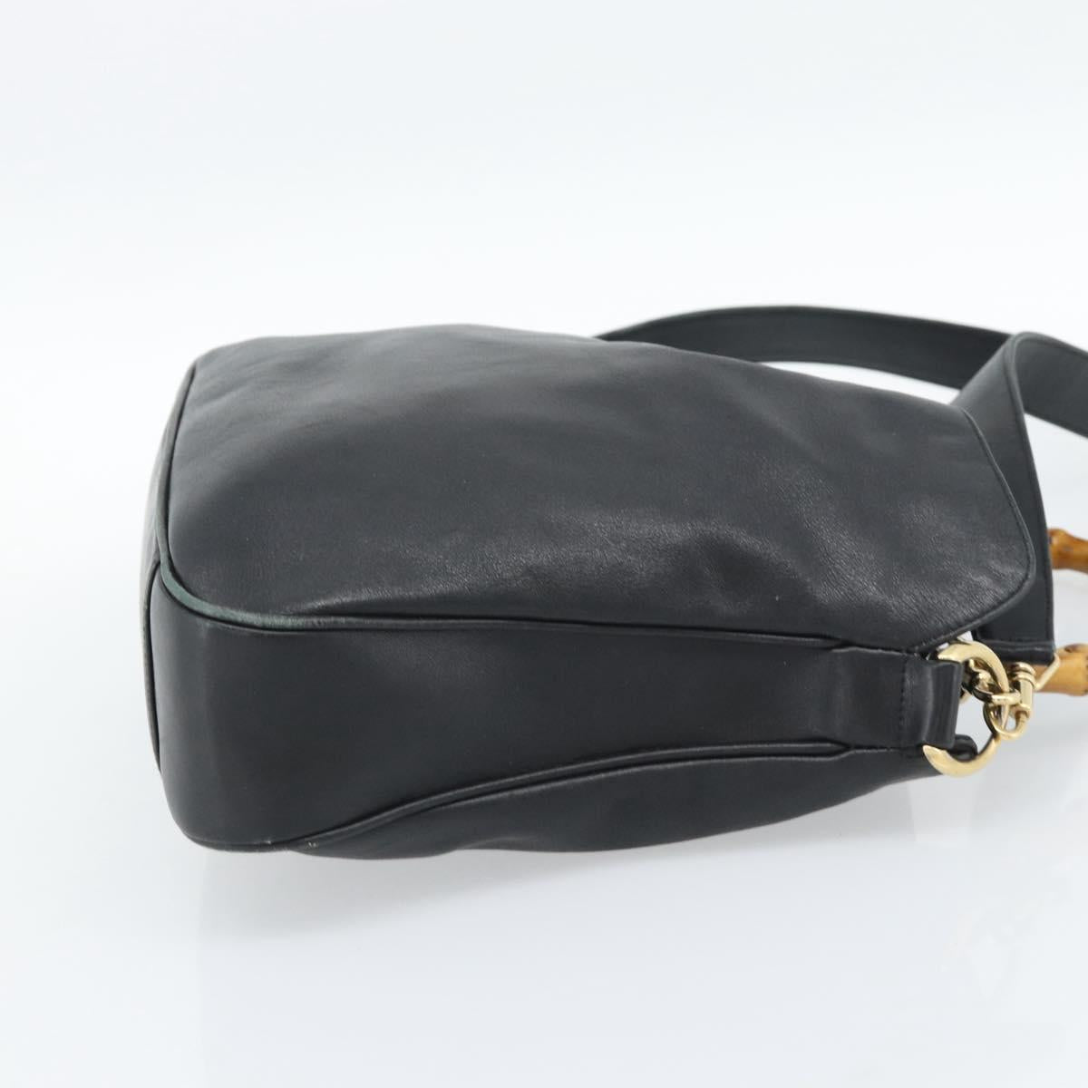GUCCI Bamboo Shoulder Bag Leather 2way Black Gold 001 3754 1638 Auth 183478