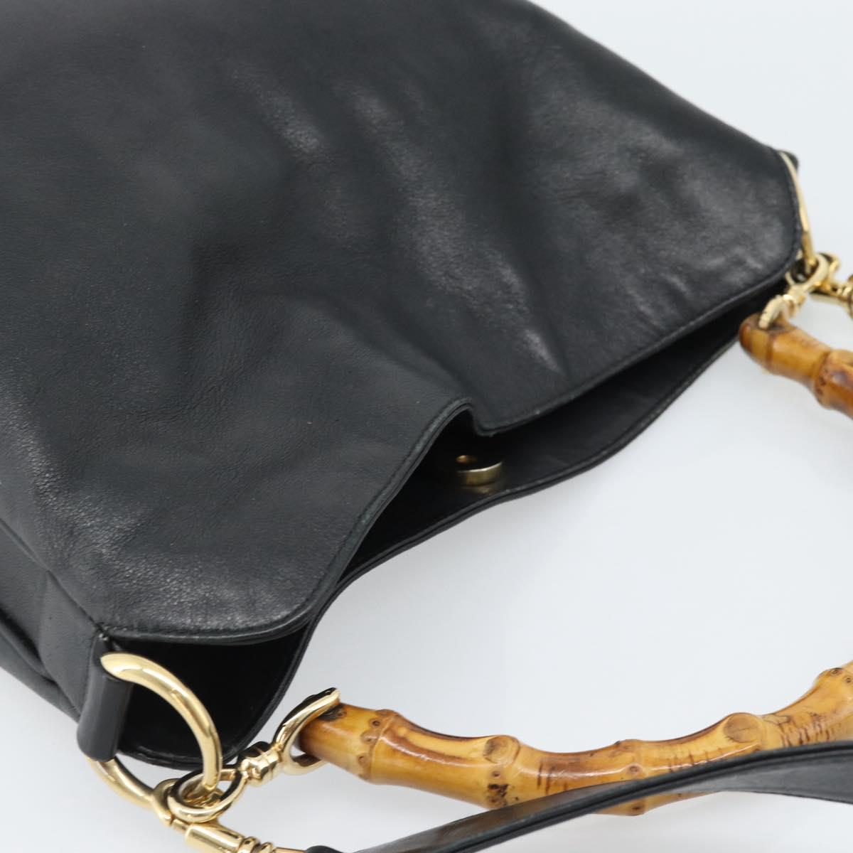 GUCCI Bamboo Shoulder Bag Leather 2way Black Gold 001 3754 1638 Auth 183478