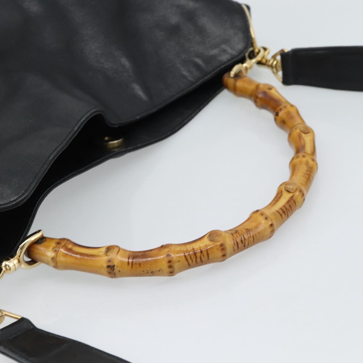 GUCCI Bamboo Shoulder Bag Leather 2way Black Gold 001 3754 1638 Auth 183478
