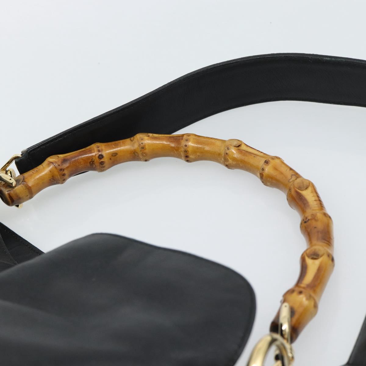 GUCCI Bamboo Shoulder Bag Leather 2way Black Gold 001 3754 1638 Auth 183478