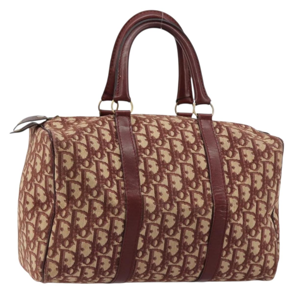 Christian Dior Trotter Canvas Hand Bag Red Gold Auth 183479A