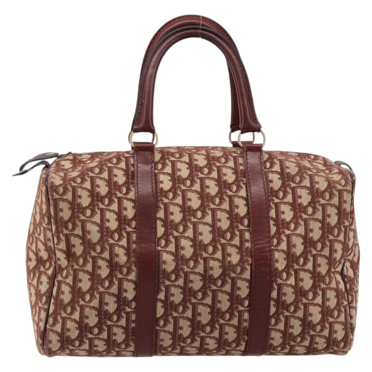 Christian Dior Trotter Canvas Hand Bag Red Gold Auth 183479A