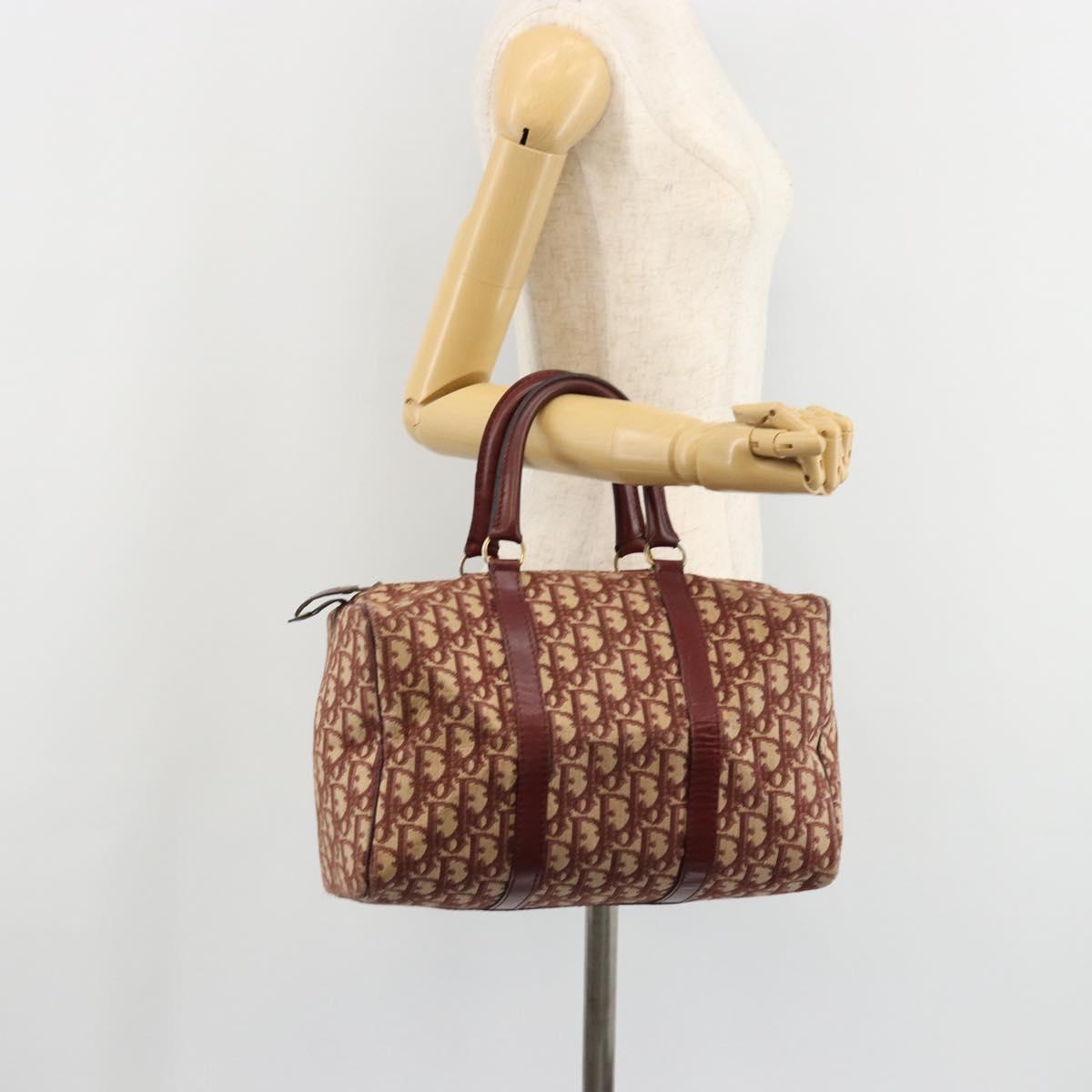 Christian Dior Trotter Canvas Hand Bag Red Gold Auth 183479A