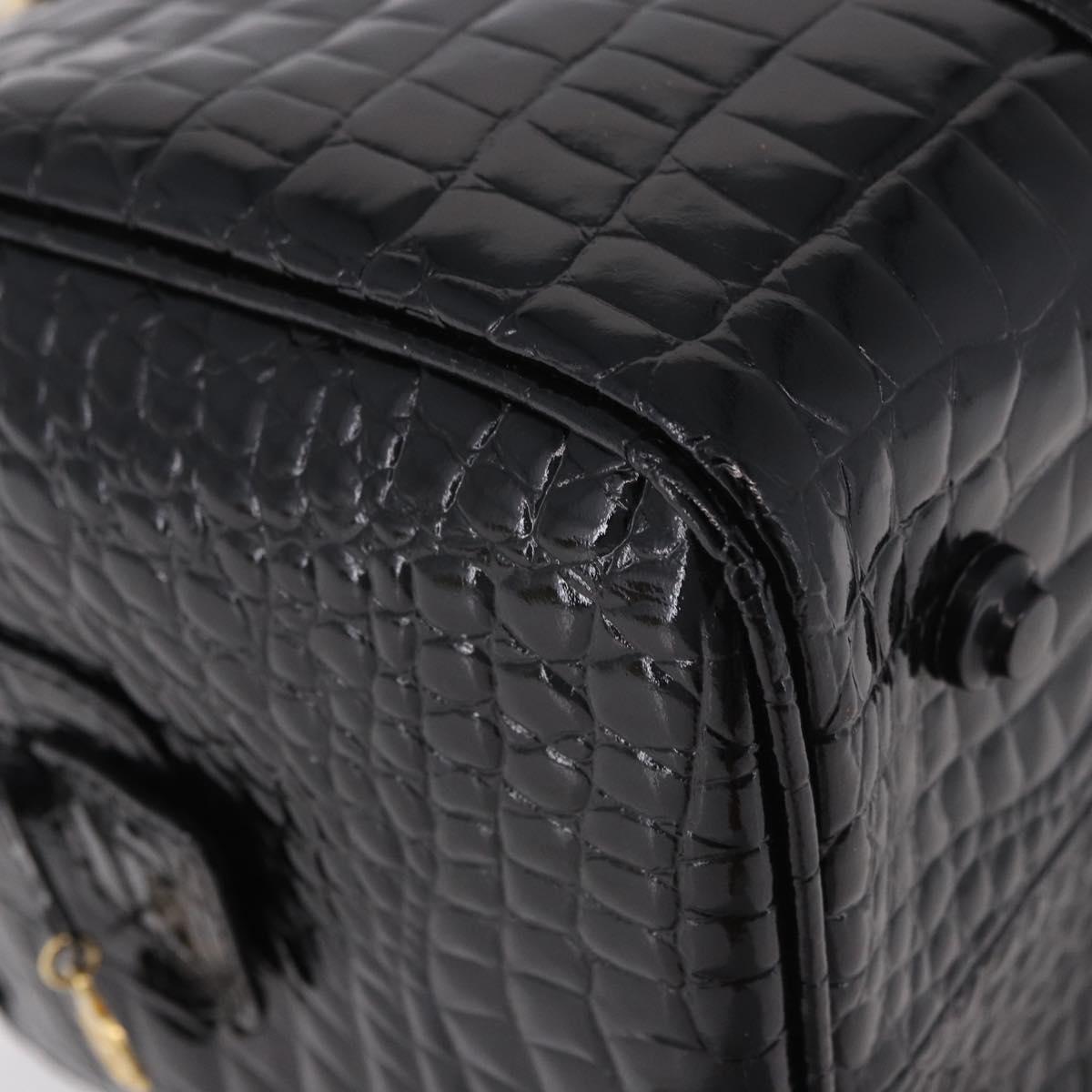 CELINE Hand Bag Patent leather Black Gold Auth 183482
