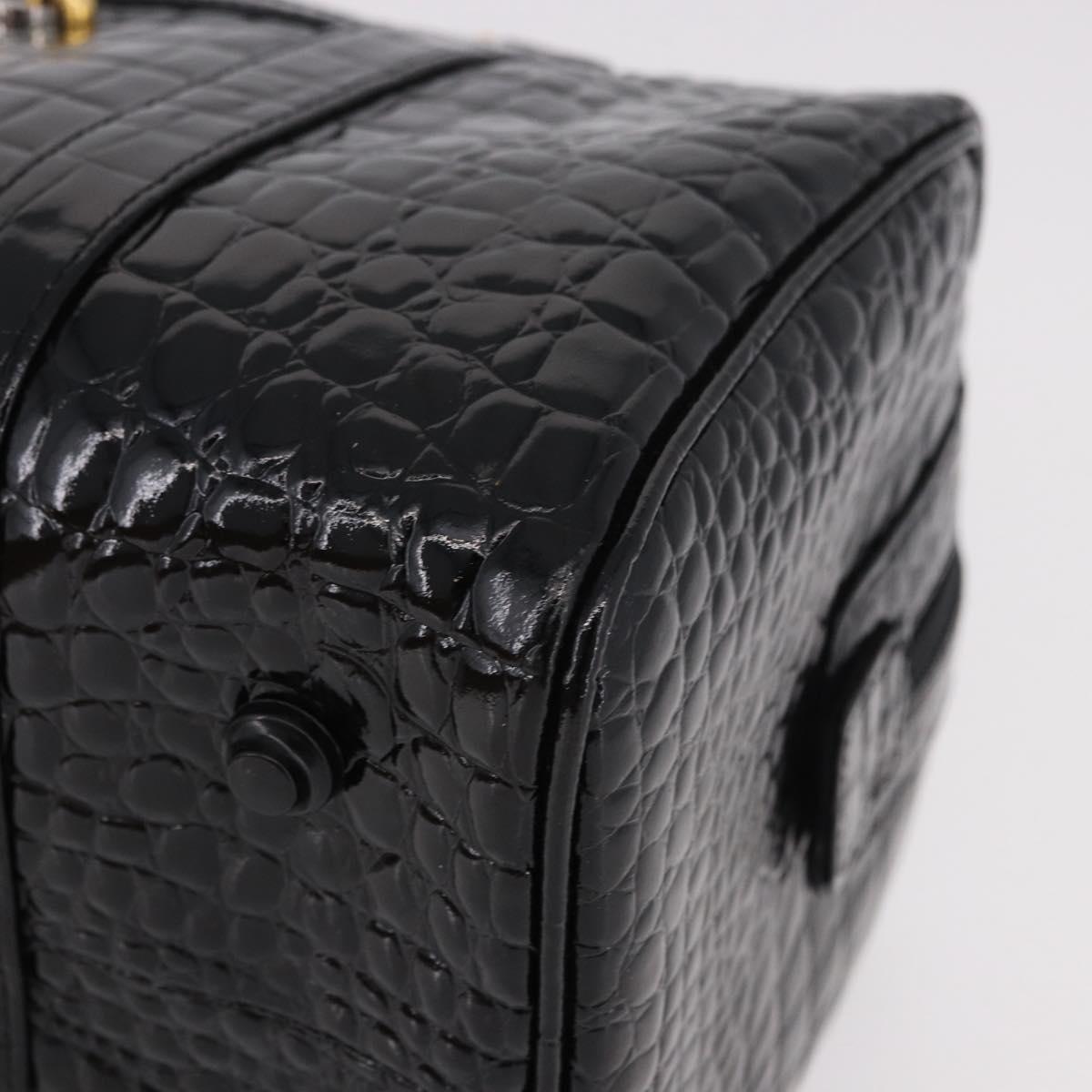 CELINE Hand Bag Patent leather Black Gold Auth 183482