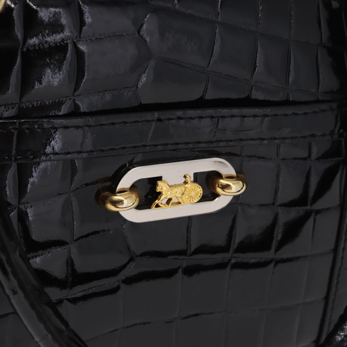 CELINE Hand Bag Patent leather Black Gold Auth 183482