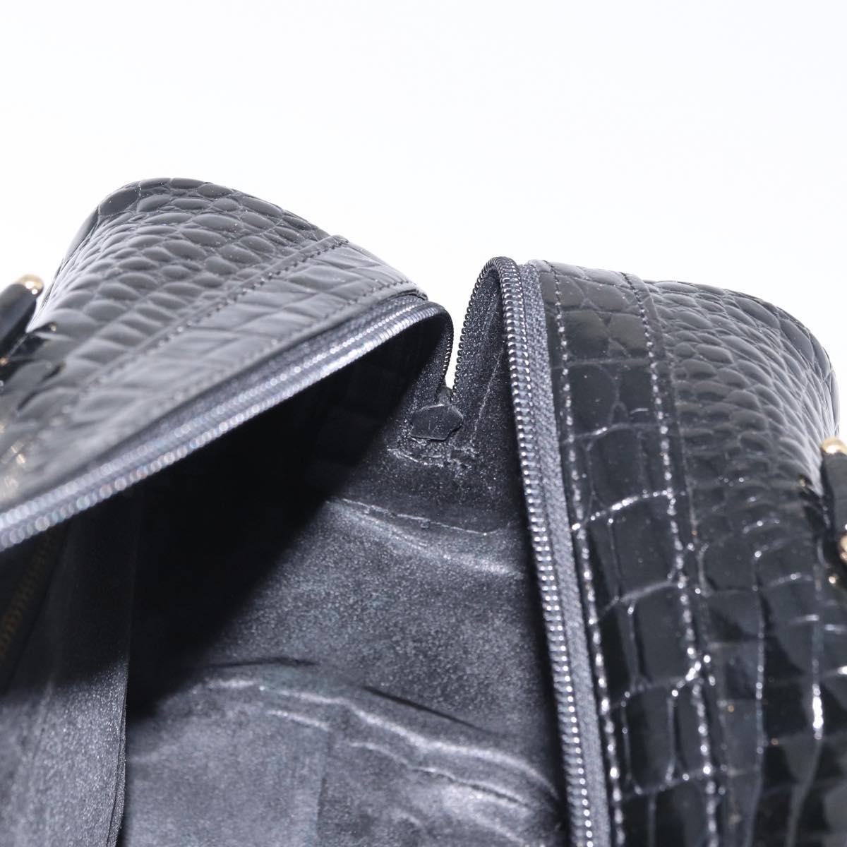 CELINE Hand Bag Patent leather Black Gold Auth 183482