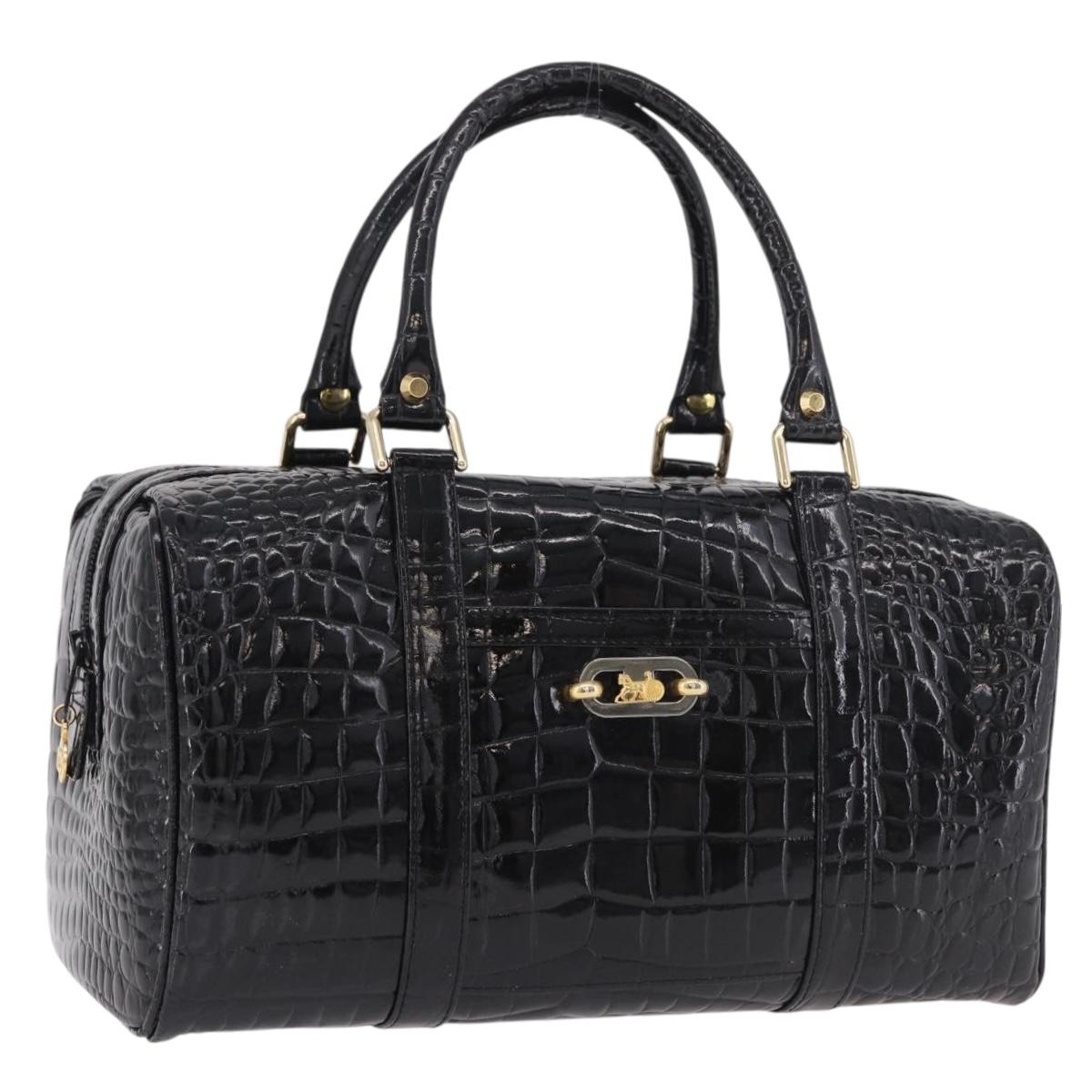 CELINE Hand Bag Patent leather Black Gold Auth 183482