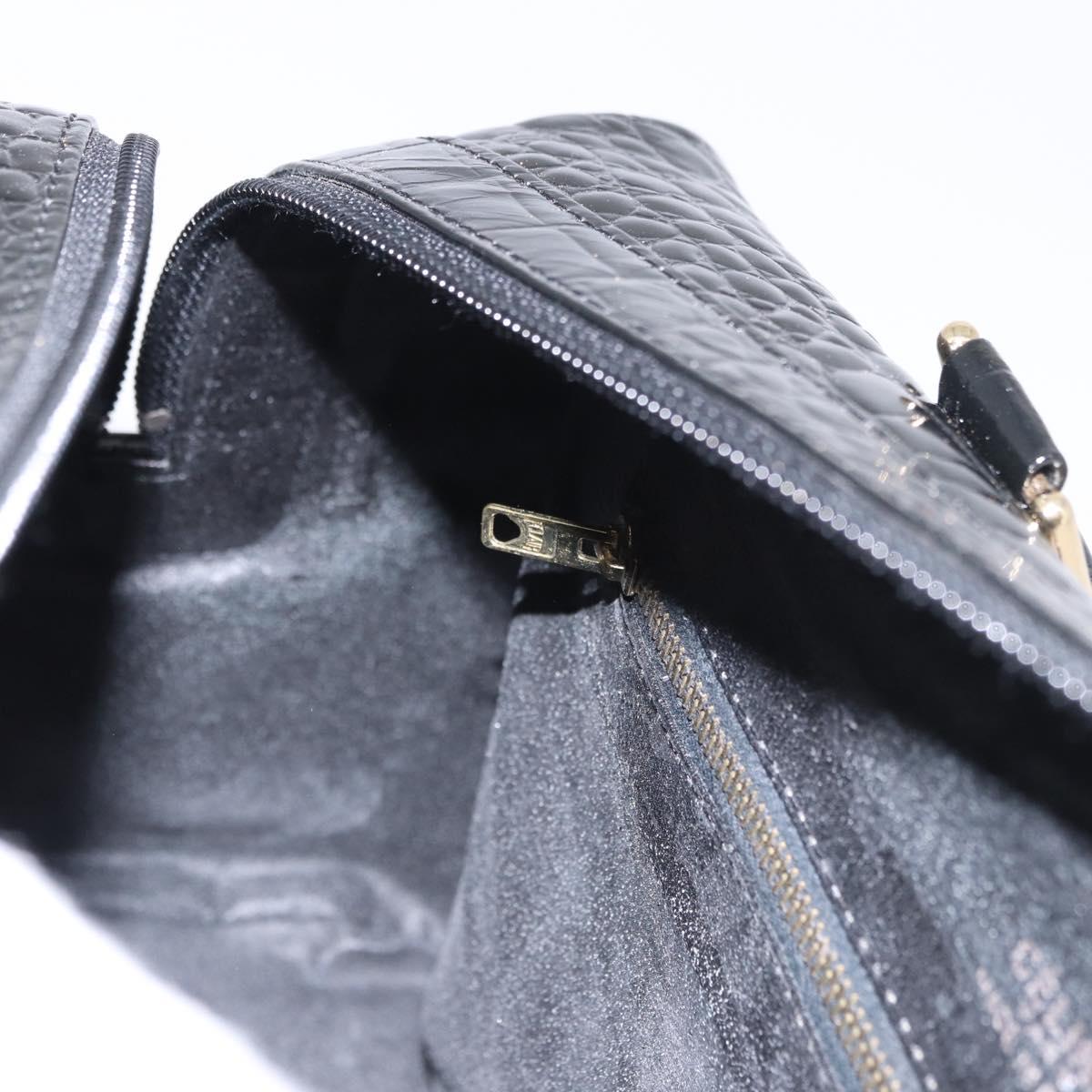 CELINE Hand Bag Patent leather Black Gold Auth 183482