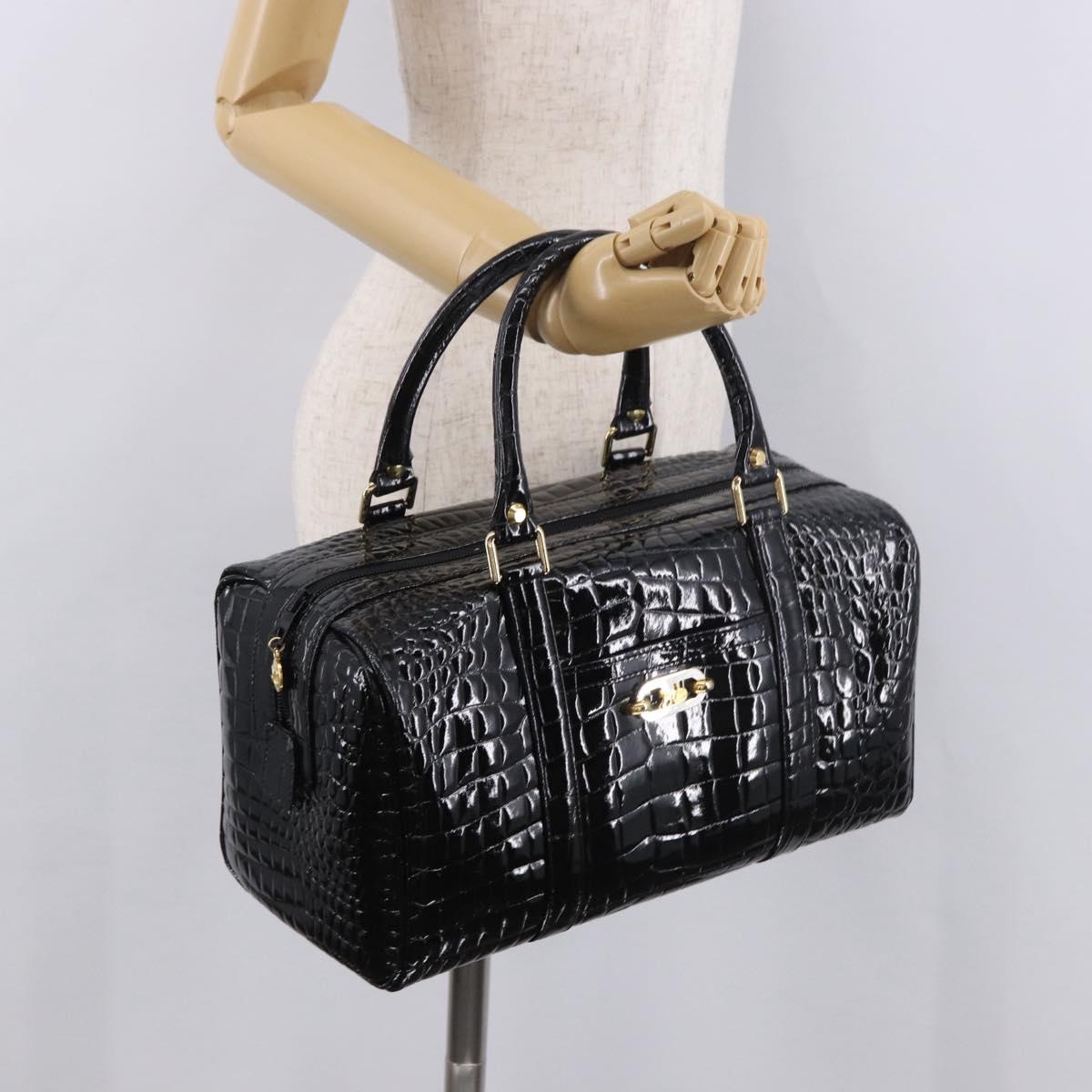 CELINE Hand Bag Patent leather Black Gold Auth 183482
