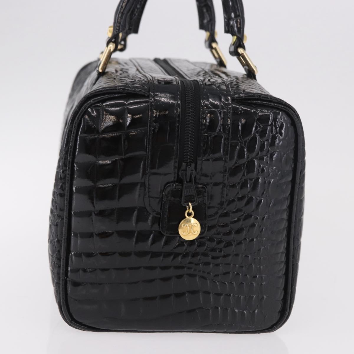 CELINE Hand Bag Patent leather Black Gold Auth 183482