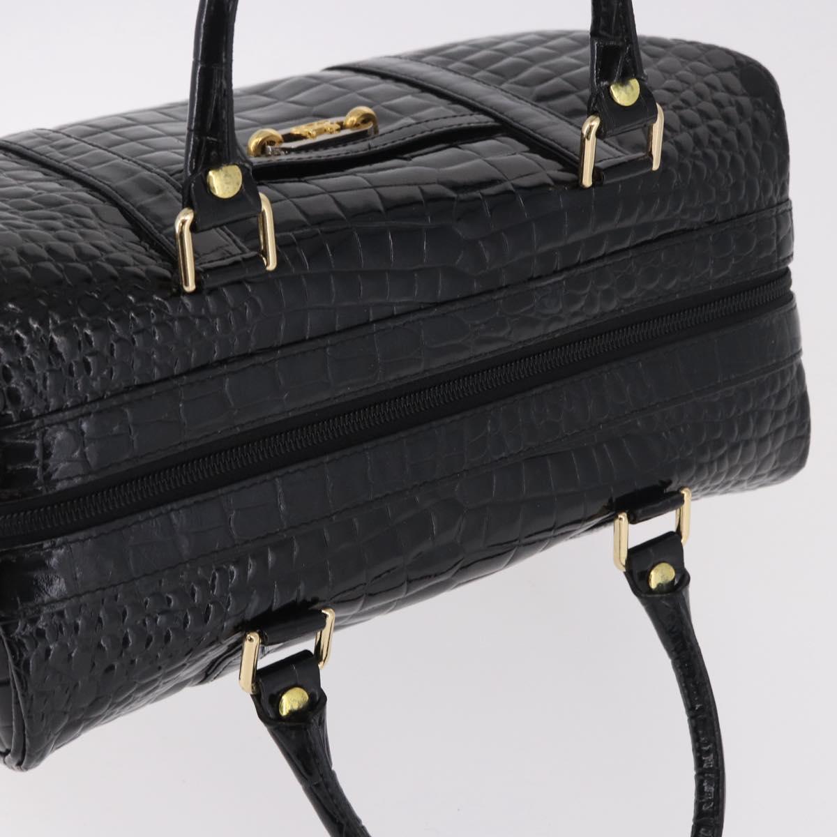CELINE Hand Bag Patent leather Black Gold Auth 183482