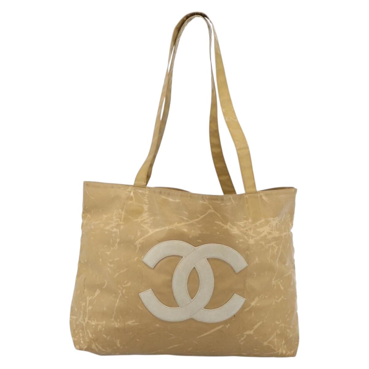 CHANEL Tote Bag Patent leather Beige CC Auth 183485