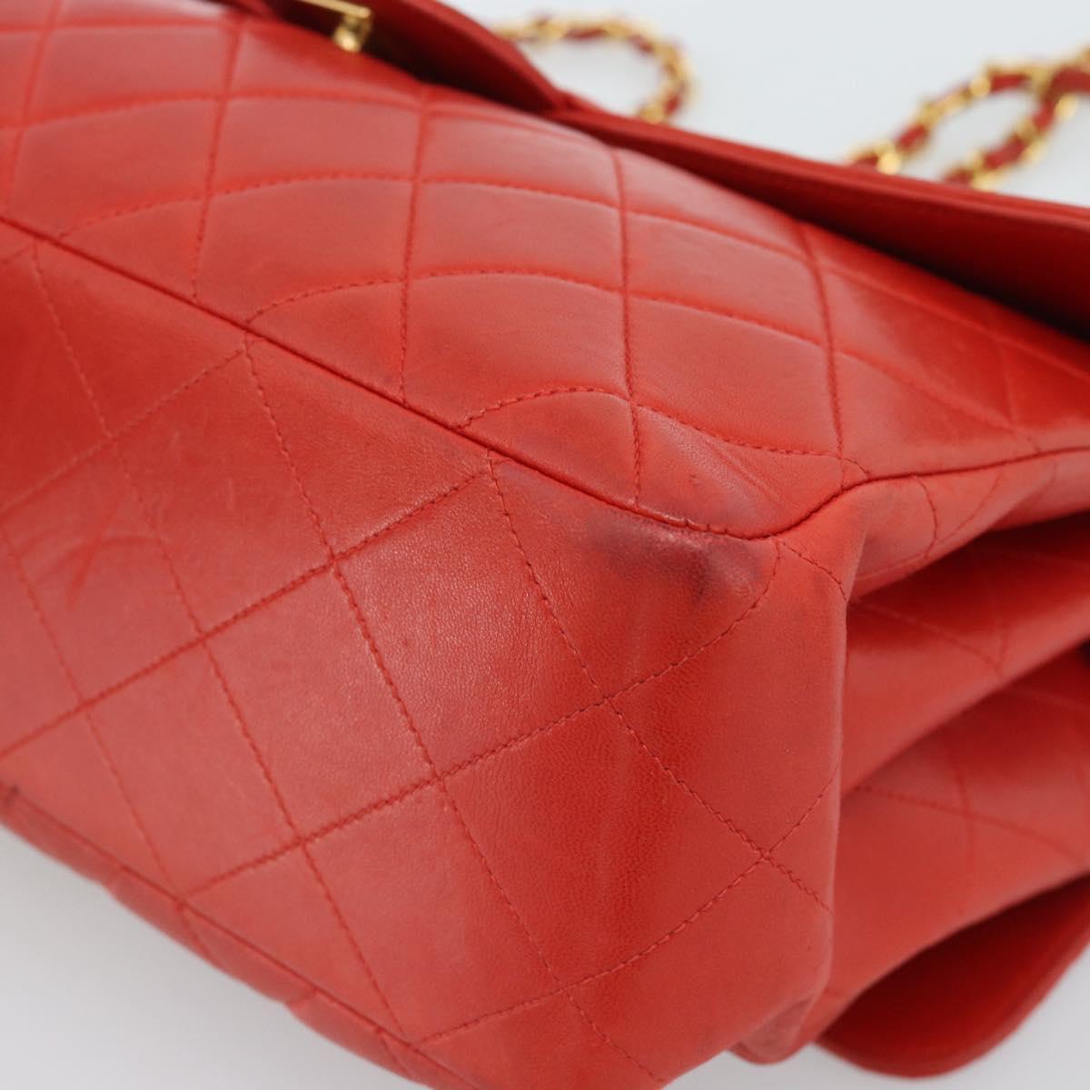 CHANEL Matelasse Double Face Chain Bag Lamb Skin Red Gold CC Auth 183486V