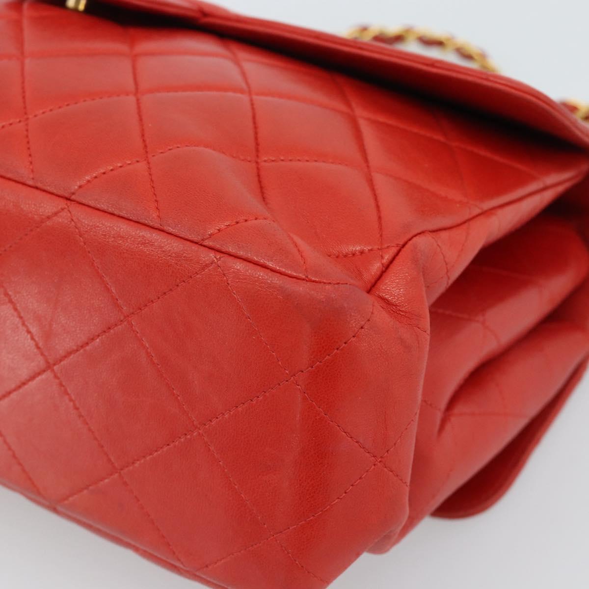 CHANEL Matelasse Double Face Chain Bag Lamb Skin Red Gold CC Auth 183486V