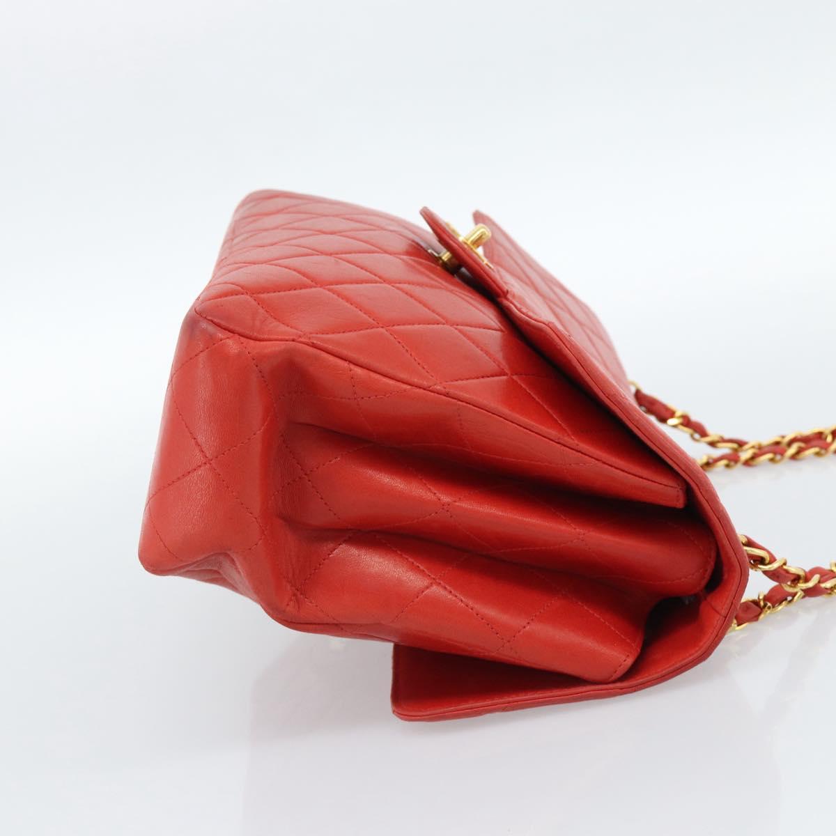 CHANEL Matelasse Double Face Chain Bag Lamb Skin Red Gold CC Auth 183486V