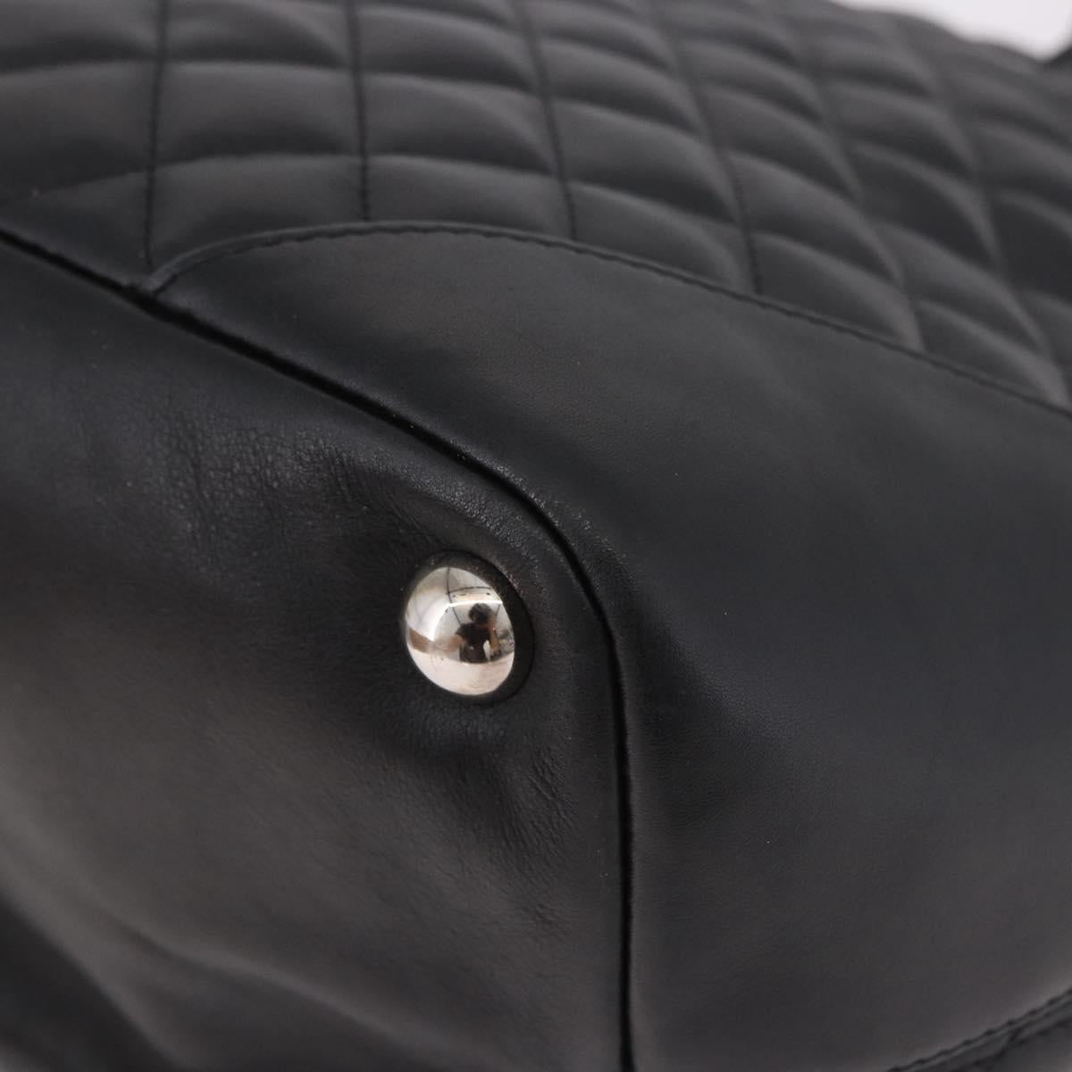 CHANEL Cambon Line Matelasse Tote Bag Leather Black Silver CC Auth 183487M