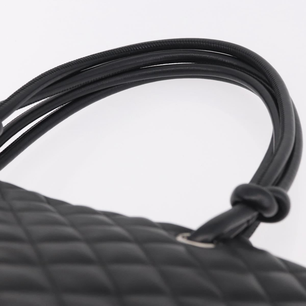 CHANEL Cambon Line Matelasse Tote Bag Leather Black Silver CC Auth 183487M