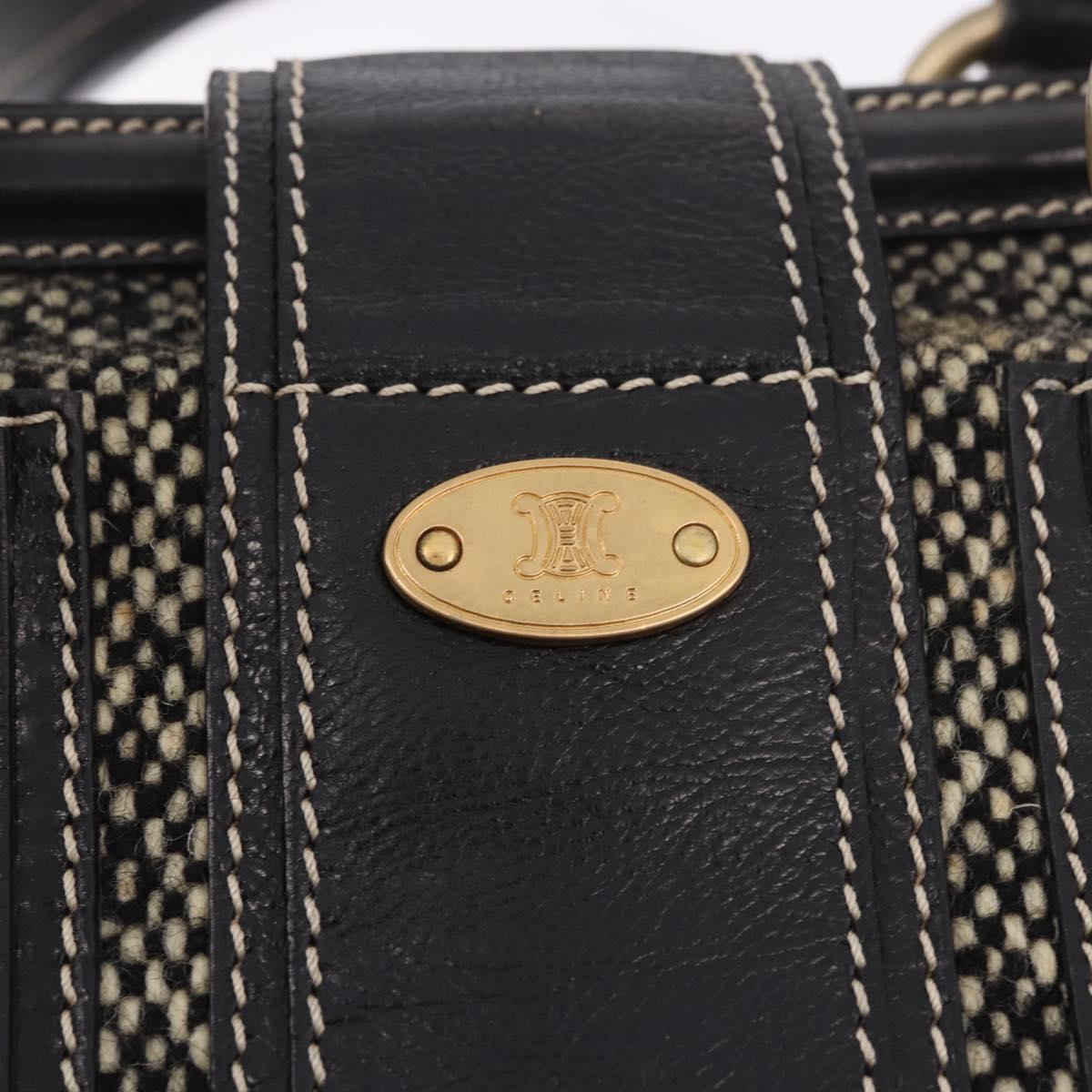CELINE Hand Bag Canvas Leather Black Gold Auth 183488A