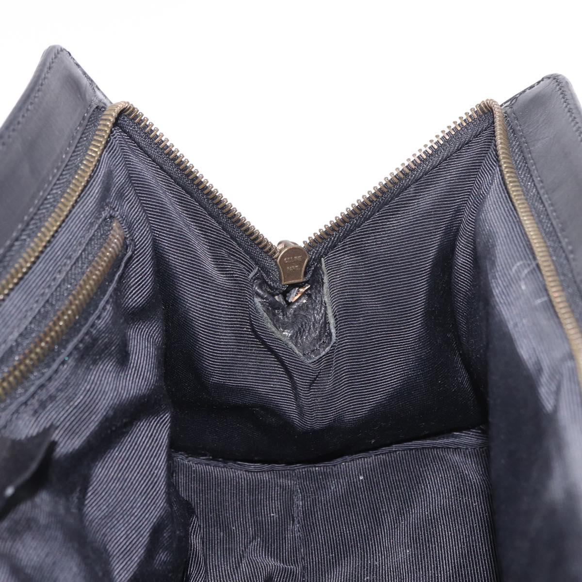 CELINE Hand Bag Canvas Leather Black Gold Auth 183488A