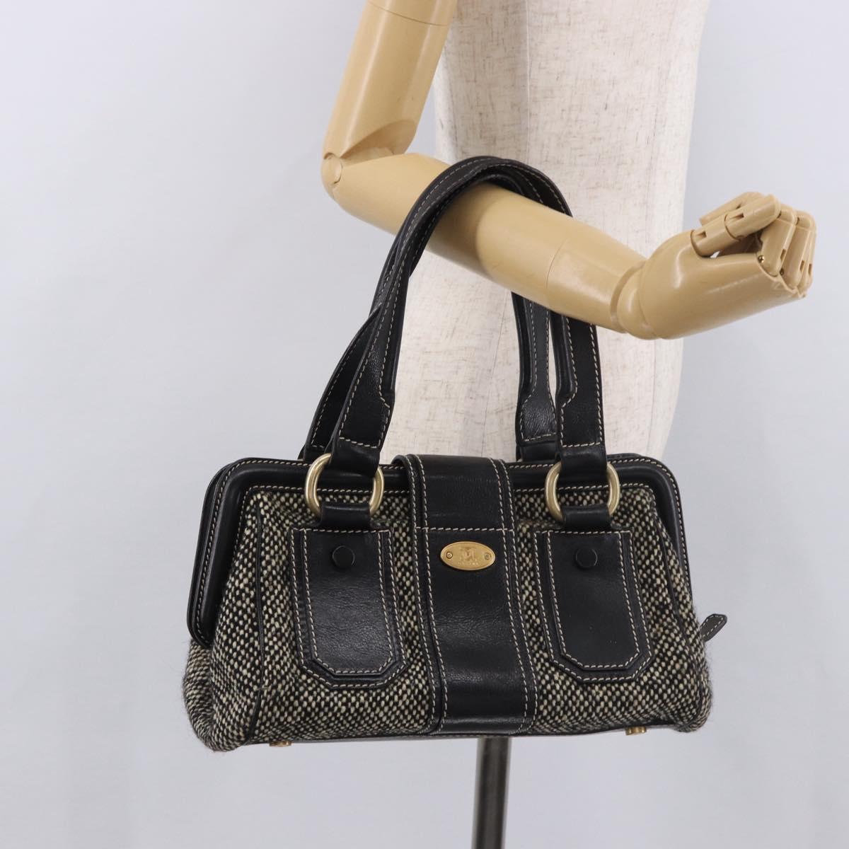 CELINE Hand Bag Canvas Leather Black Gold Auth 183488A