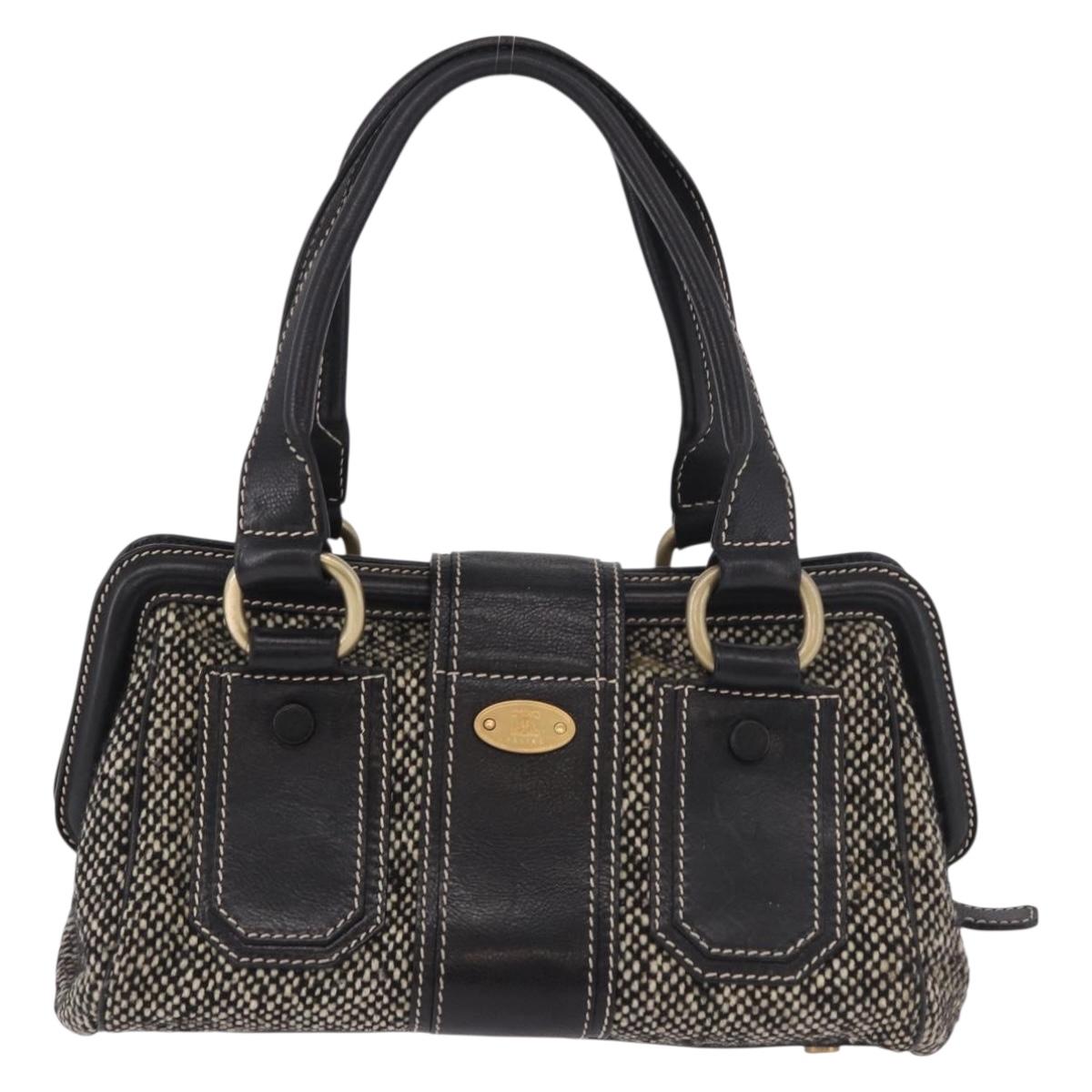 CELINE Hand Bag Canvas Leather Black Gold Auth 183488A