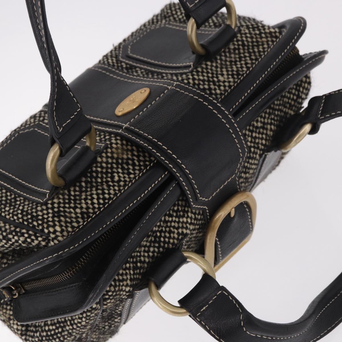CELINE Hand Bag Canvas Leather Black Gold Auth 183488A