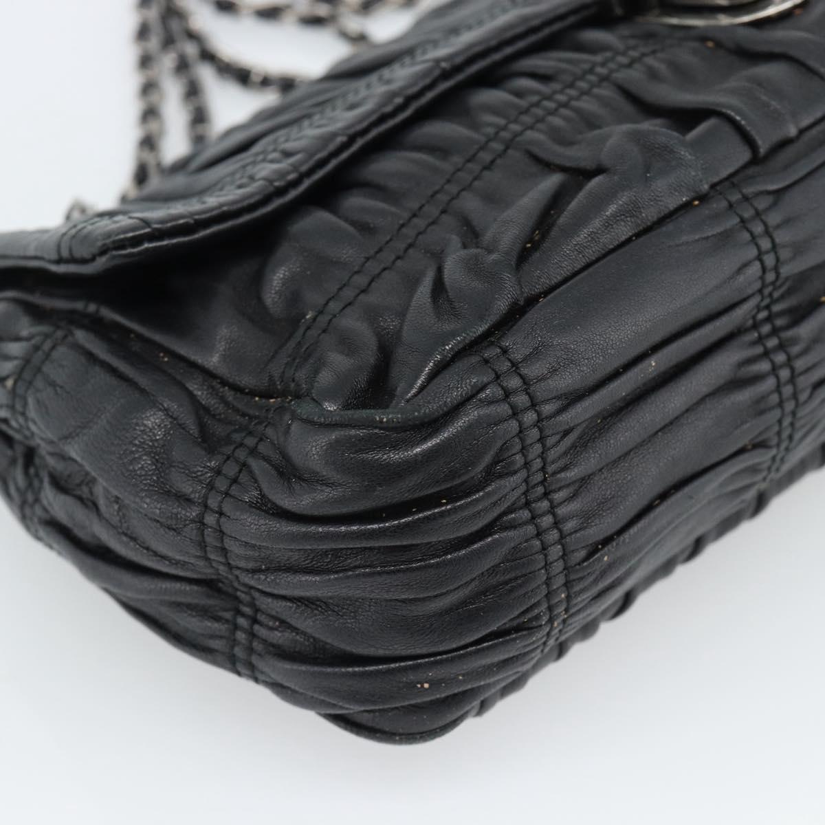 PRADA Chain Shoulder Bag Leather Black Silver Auth 183490