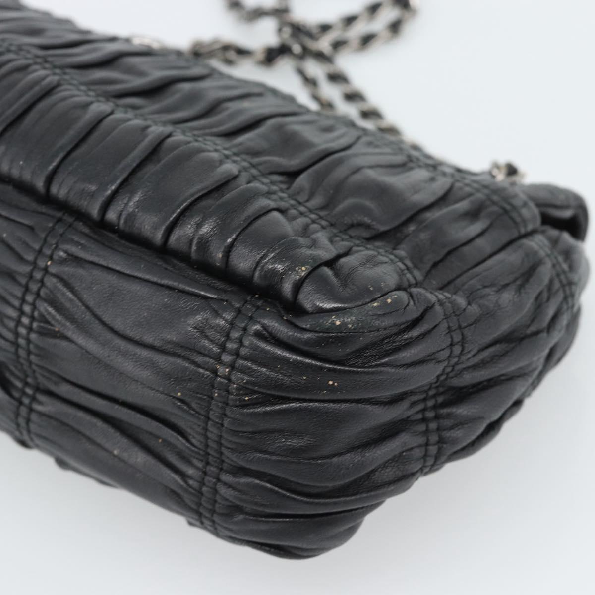 PRADA Chain Shoulder Bag Leather Black Silver Auth 183490