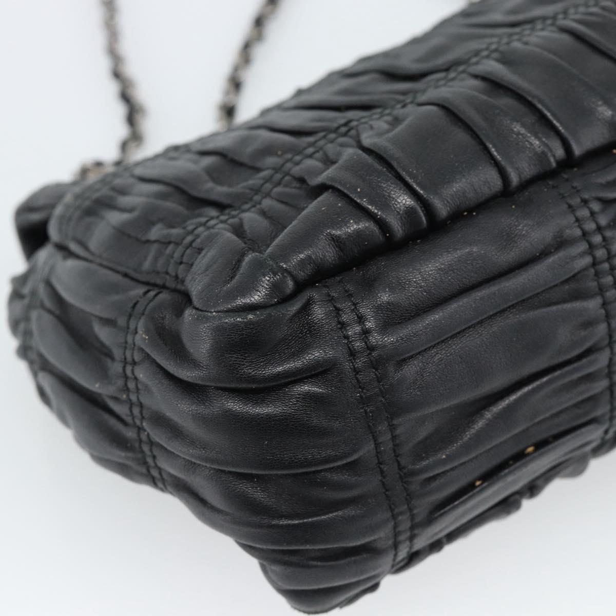 PRADA Chain Shoulder Bag Leather Black Silver Auth 183490