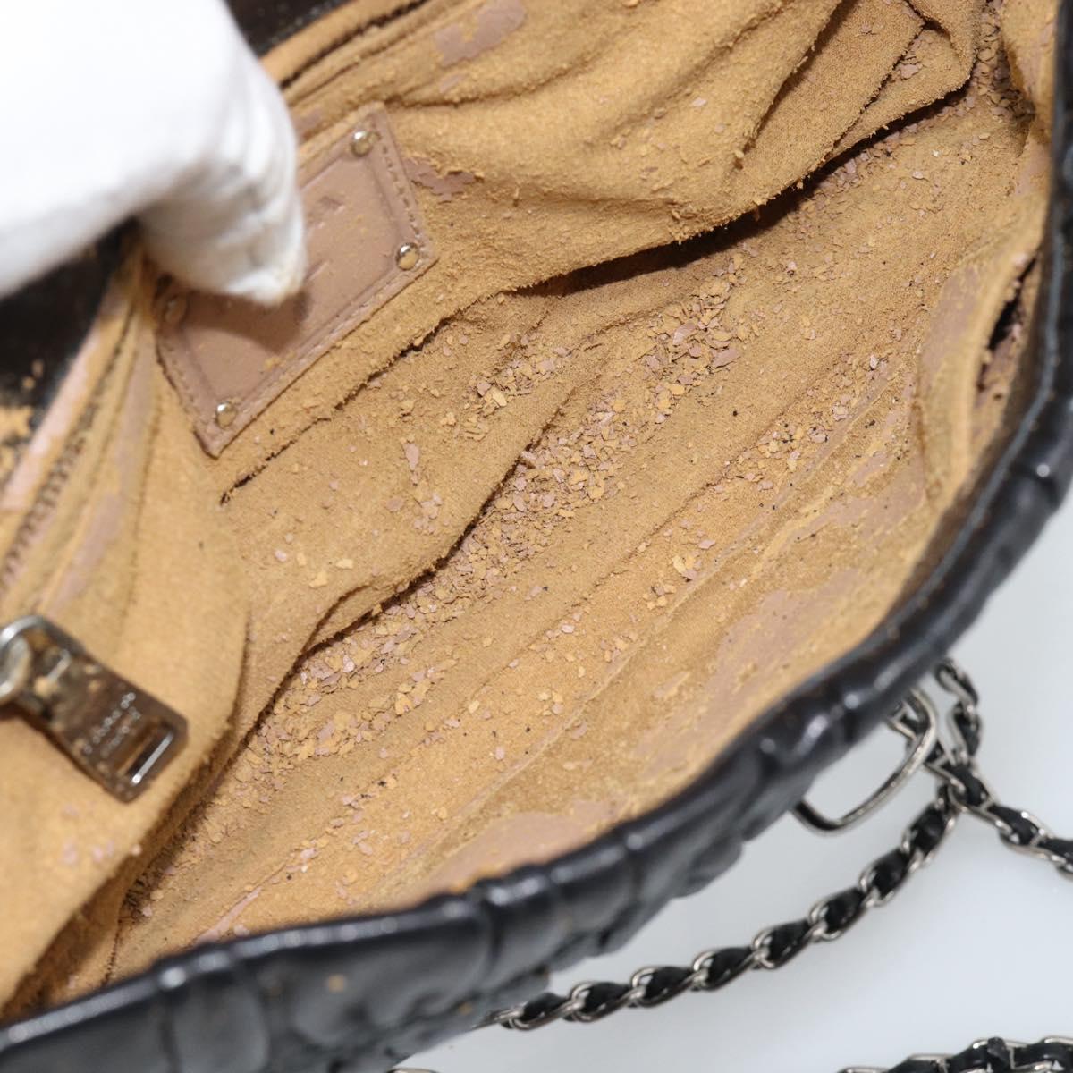 PRADA Chain Shoulder Bag Leather Black Silver Auth 183490
