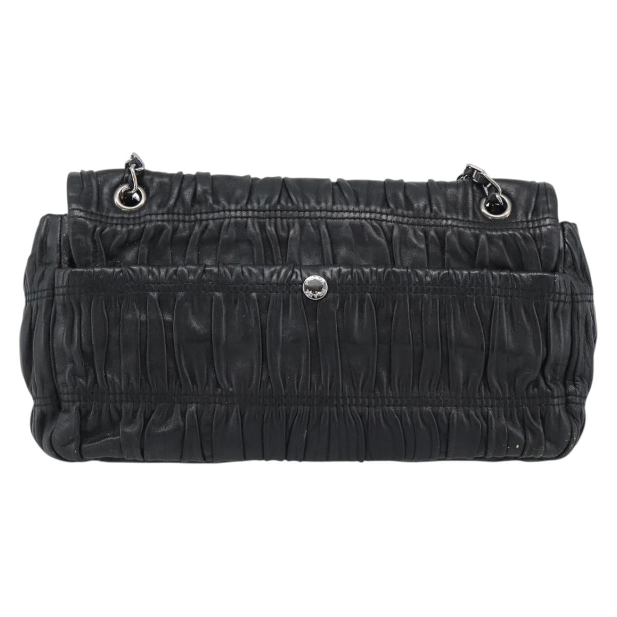 PRADA Chain Shoulder Bag Leather Black Silver Auth 183490