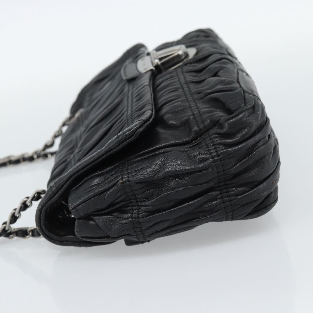 PRADA Chain Shoulder Bag Leather Black Silver Auth 183490