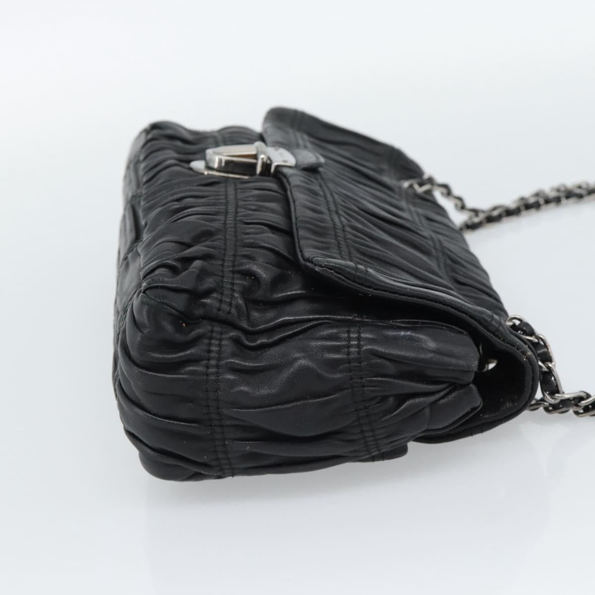 PRADA Chain Shoulder Bag Leather Black Silver Auth 183490