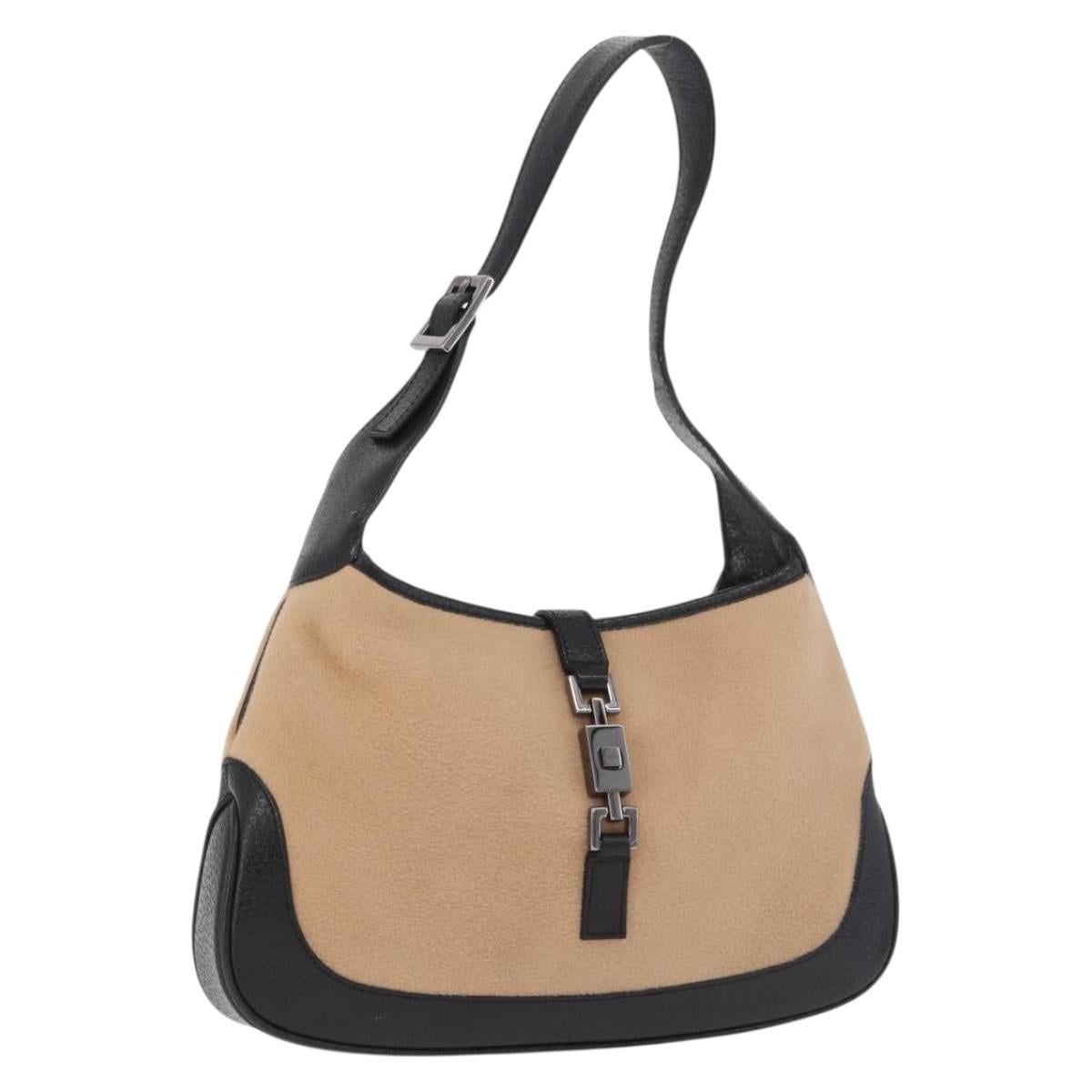 GUCCI Jackie Shoulder Bag Cotton Beige Silver 001 3735 Auth 183492V