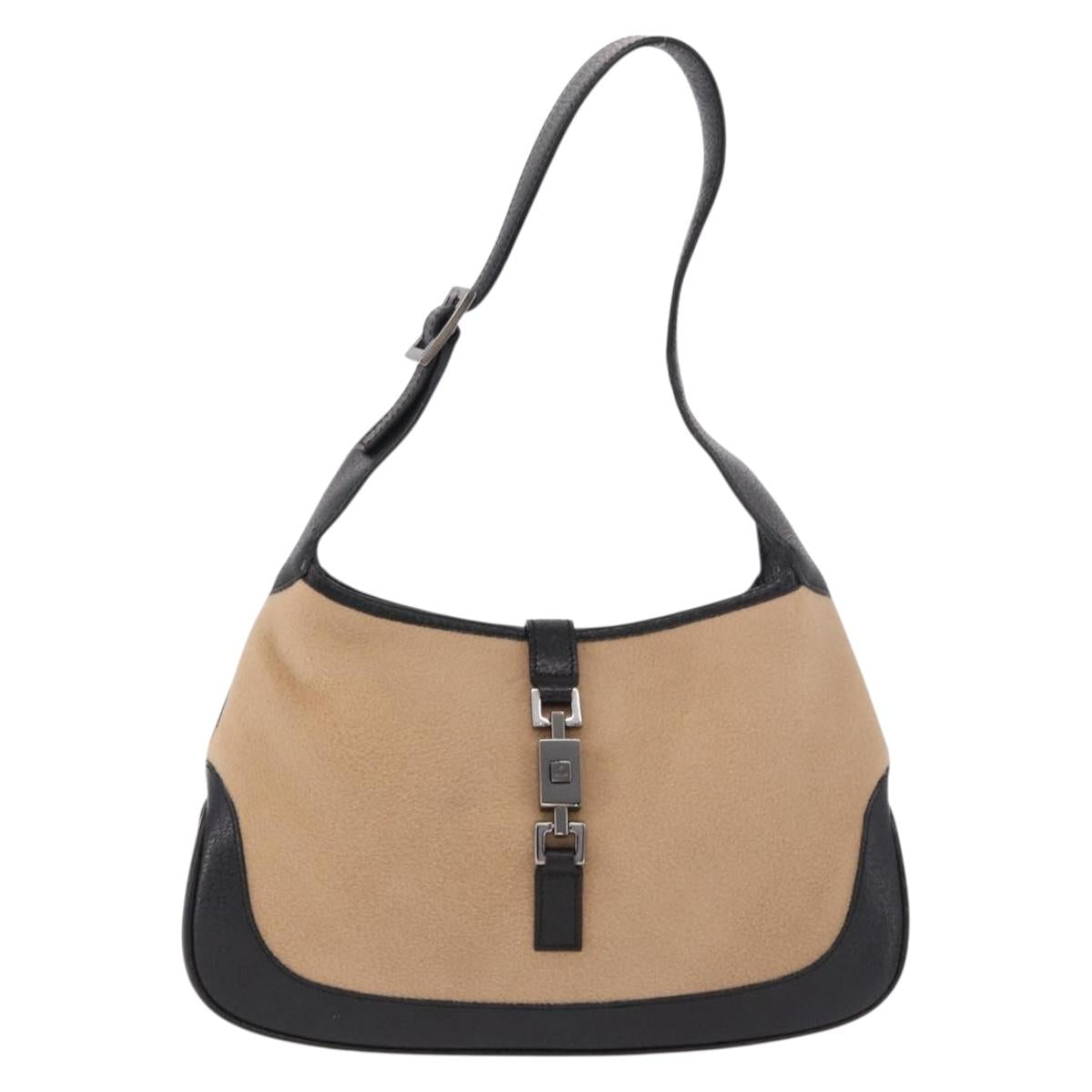 GUCCI Jackie Shoulder Bag Cotton Beige Silver 001 3735 Auth 183492V