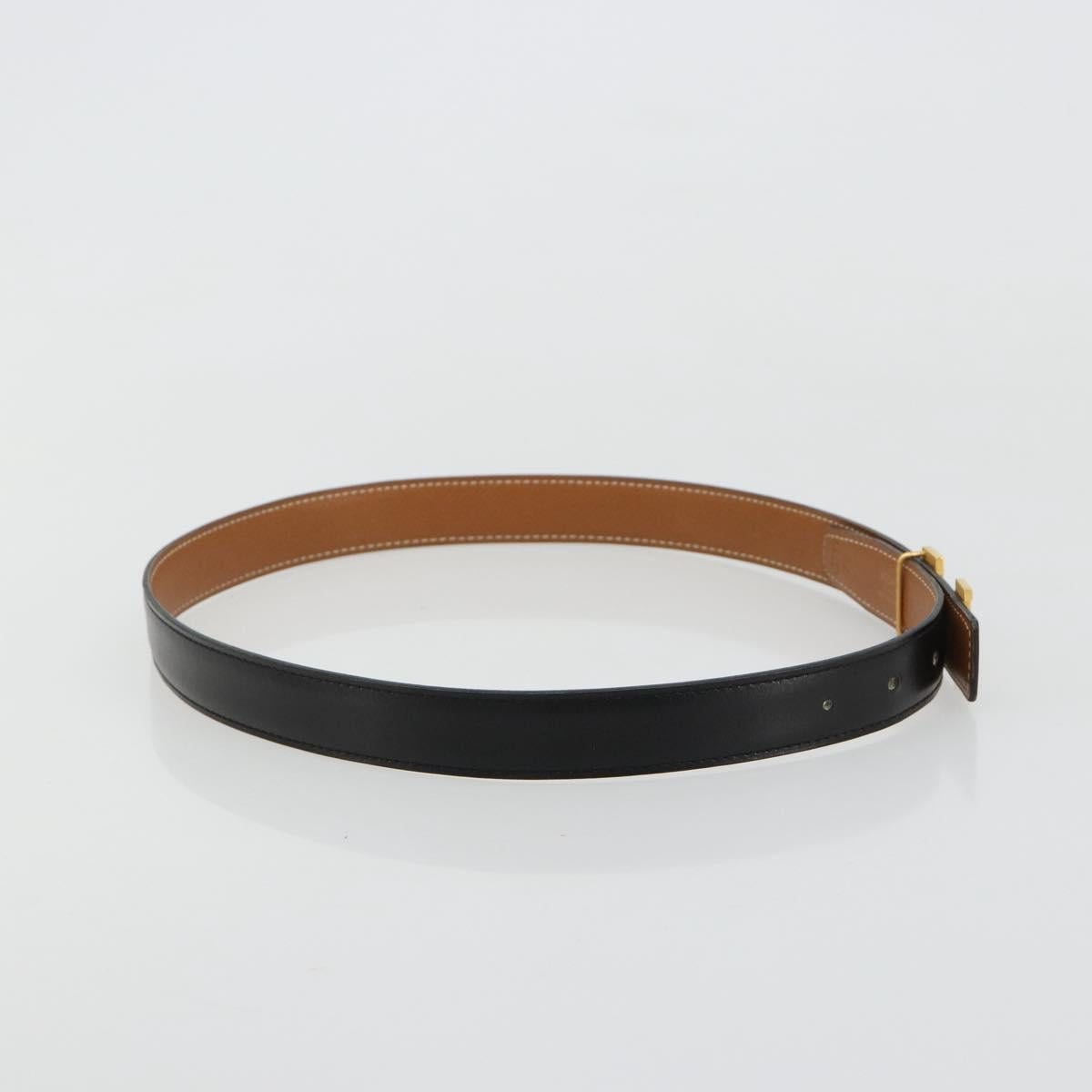 HERMES Constance H Belt Leather 33.5"" Black Gold Auth 183494