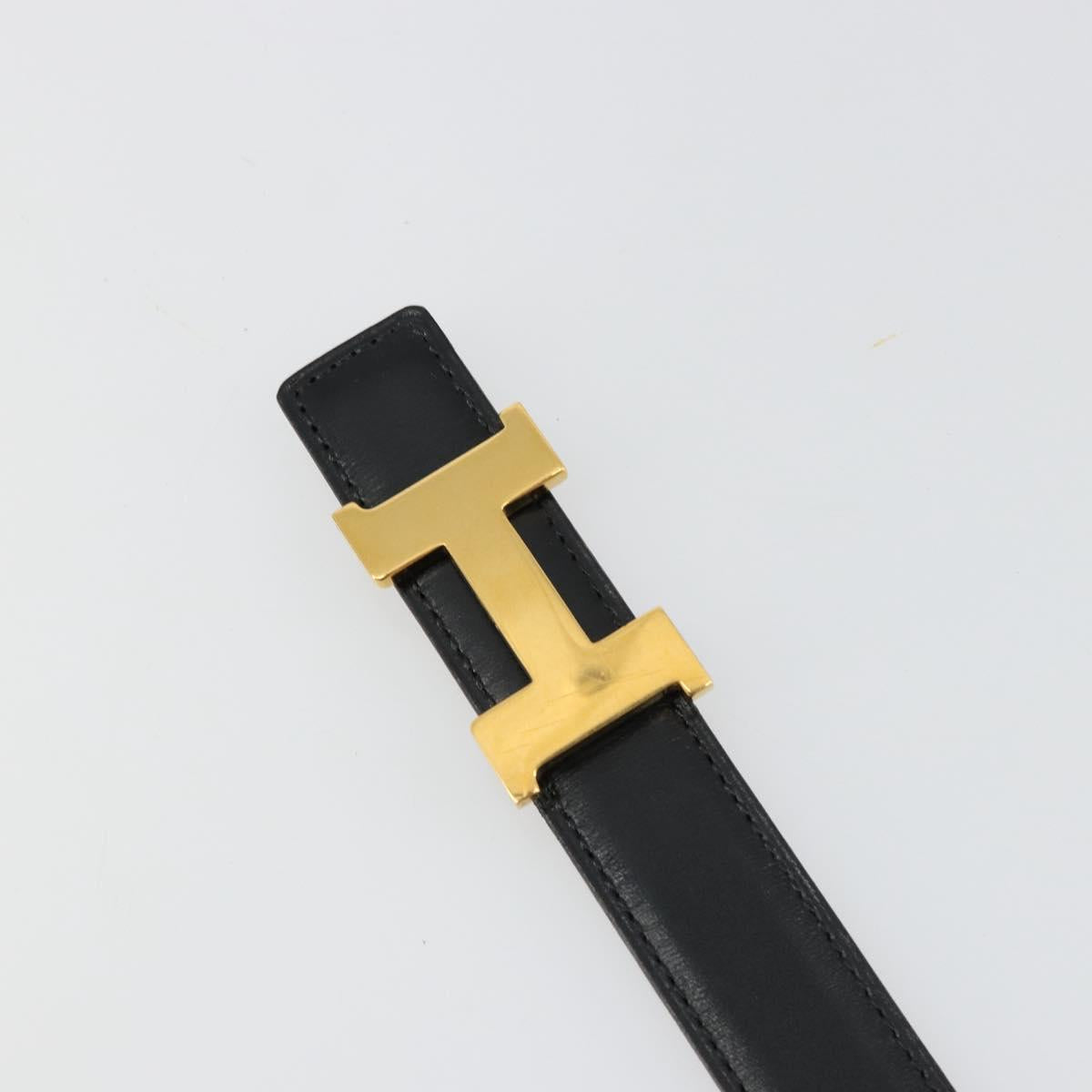 HERMES Constance H Belt Leather 33.5"" Black Gold Auth 183494