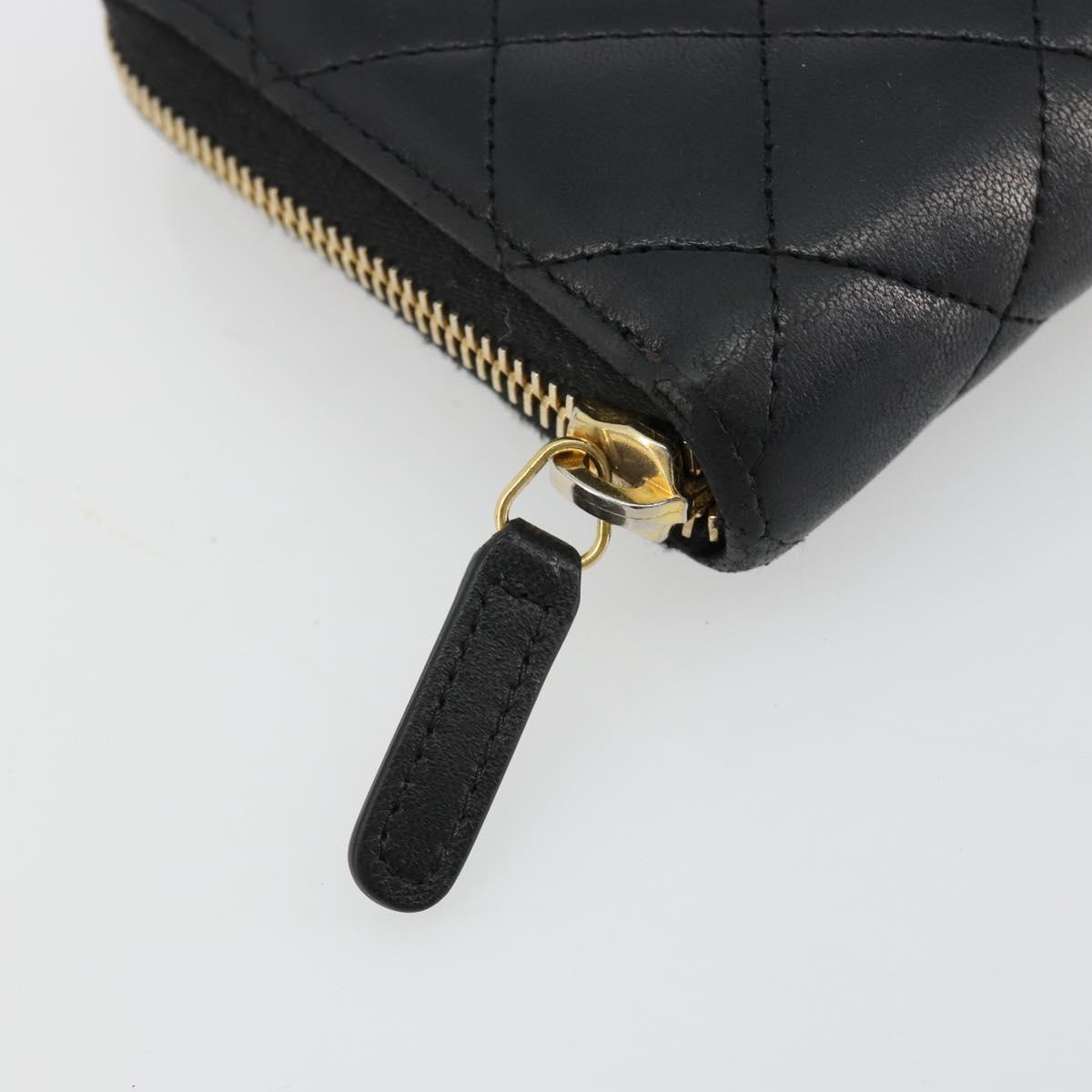 CHANEL Matelasse Long Wallet Lamb Skin Black Gold CC Auth 183495