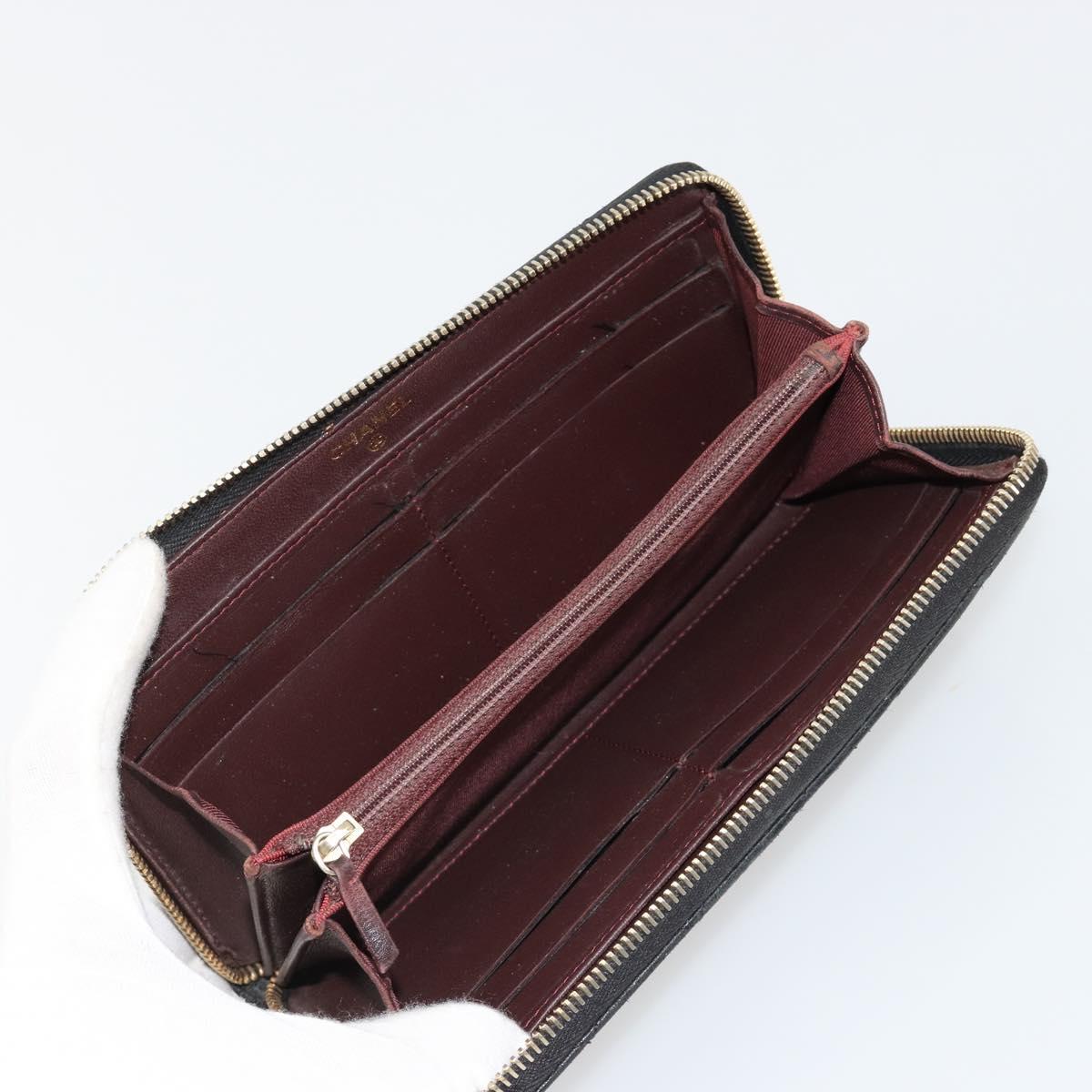 CHANEL Matelasse Long Wallet Lamb Skin Black Gold CC Auth 183495