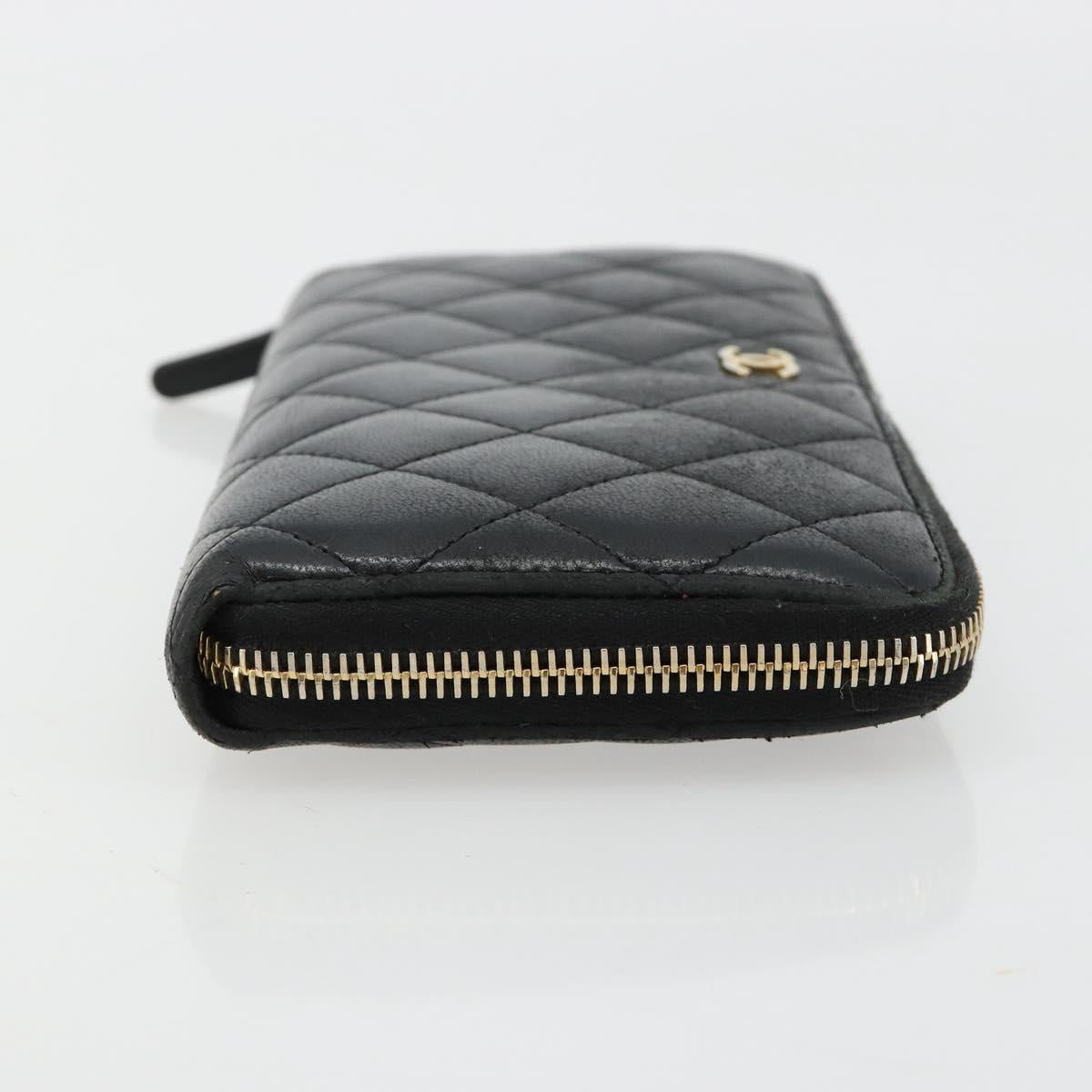 CHANEL Matelasse Long Wallet Lamb Skin Black Gold CC Auth 183495