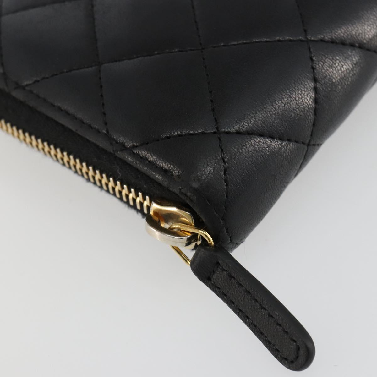 CHANEL Matelasse Long Wallet Lamb Skin Black Gold CC Auth 183495