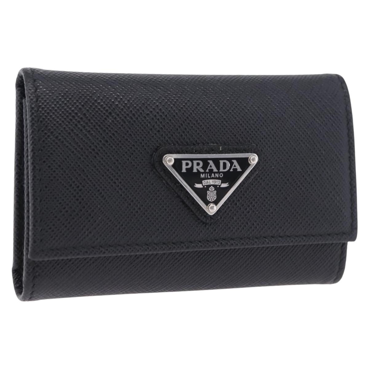 PRADA Safifano Leather Key Case Leather Black Auth 183512A