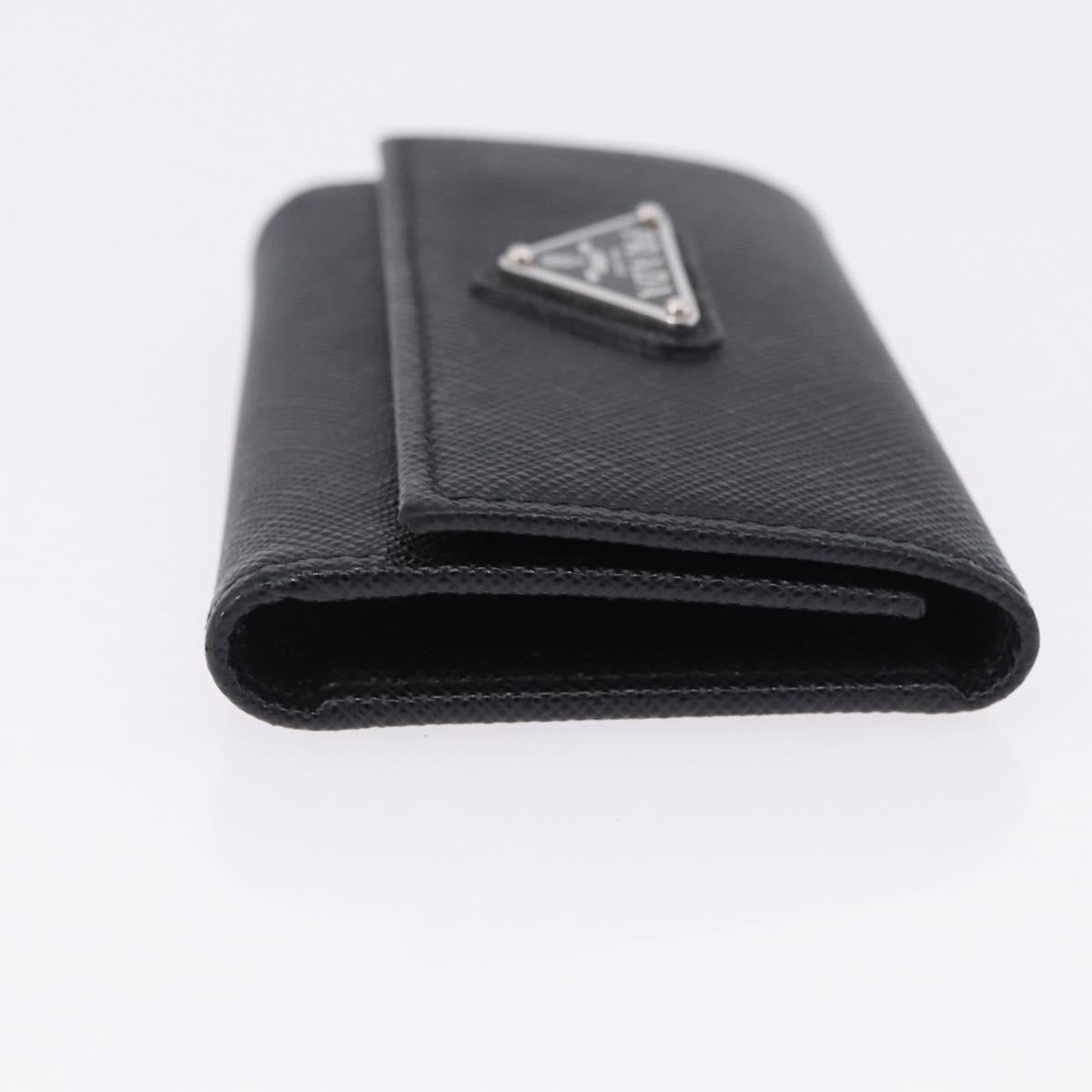 PRADA Safifano Leather Key Case Leather Black Auth 183512A