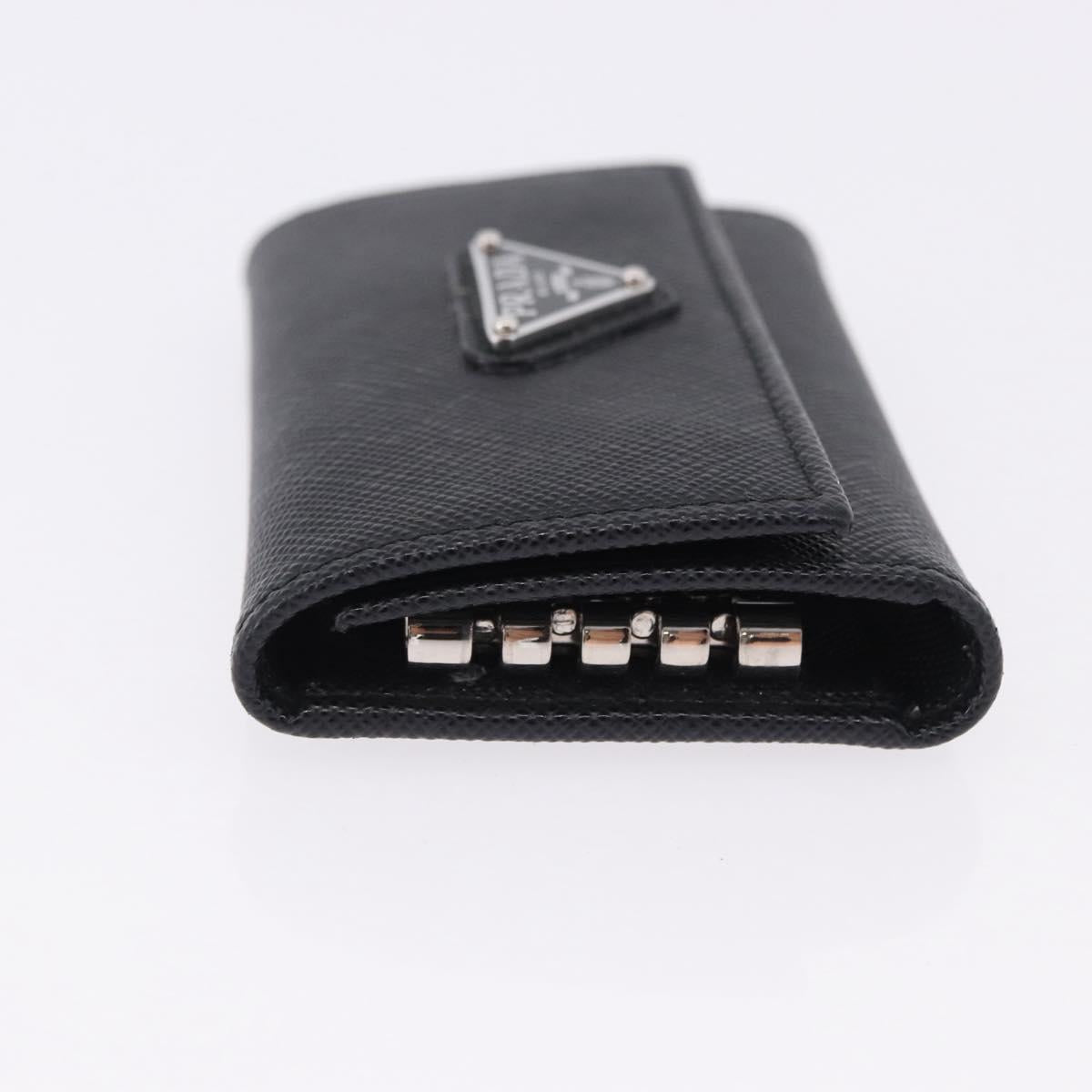 PRADA Safifano Leather Key Case Leather Black Auth 183512A
