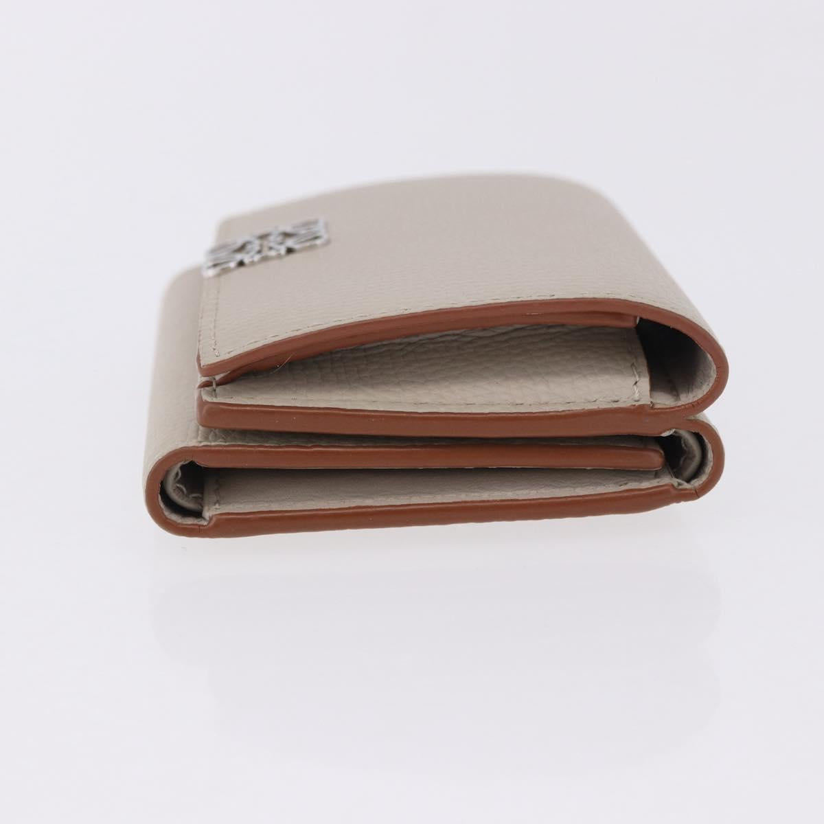 LOEWE Anagram Trifold Wallet Leather Ivory Silver Auth 183513A