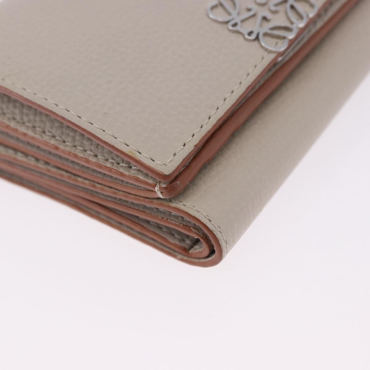LOEWE Anagram Trifold Wallet Leather Ivory Silver Auth 183513A