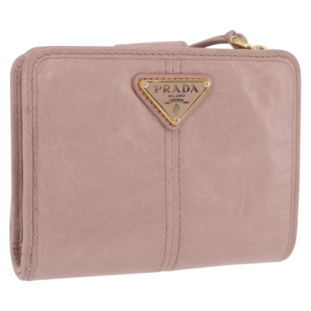 PRADA Bifold Wallet Leather Pink Auth 183515A