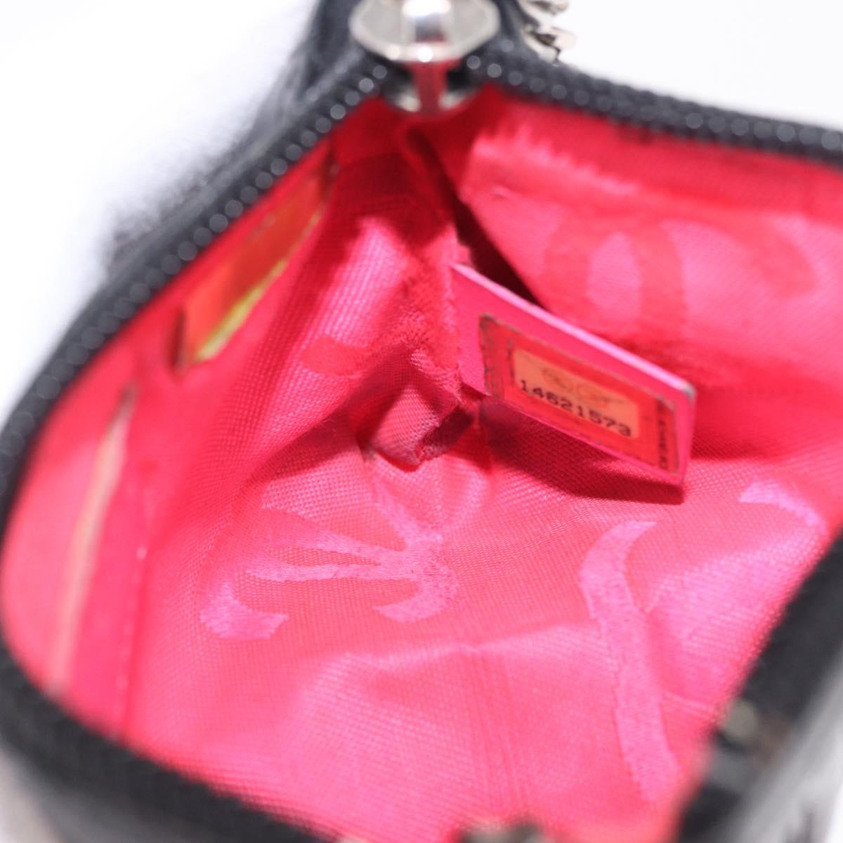 CHANEL Matelasse Cambon Line Coin Purse Leather Black Silver CC Auth 183520A
