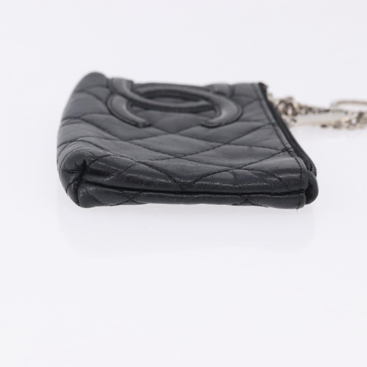 CHANEL Matelasse Cambon Line Coin Purse Leather Black Silver CC Auth 183520A